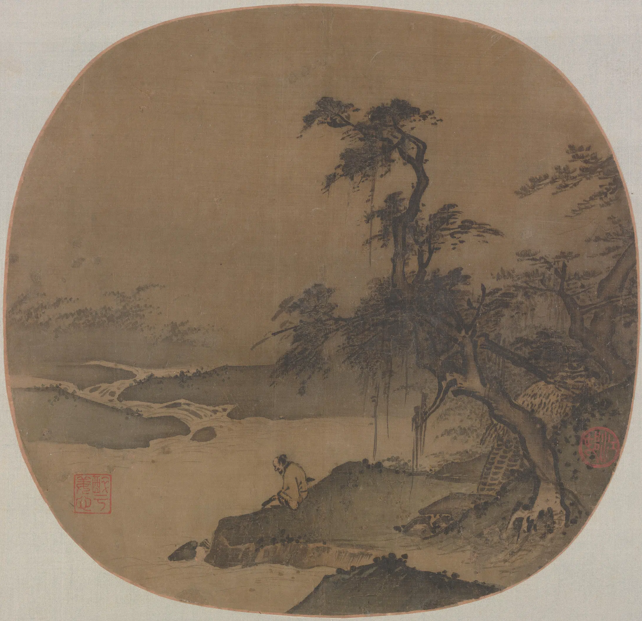 宋代【佚名】《宋人临流抚琴图页》