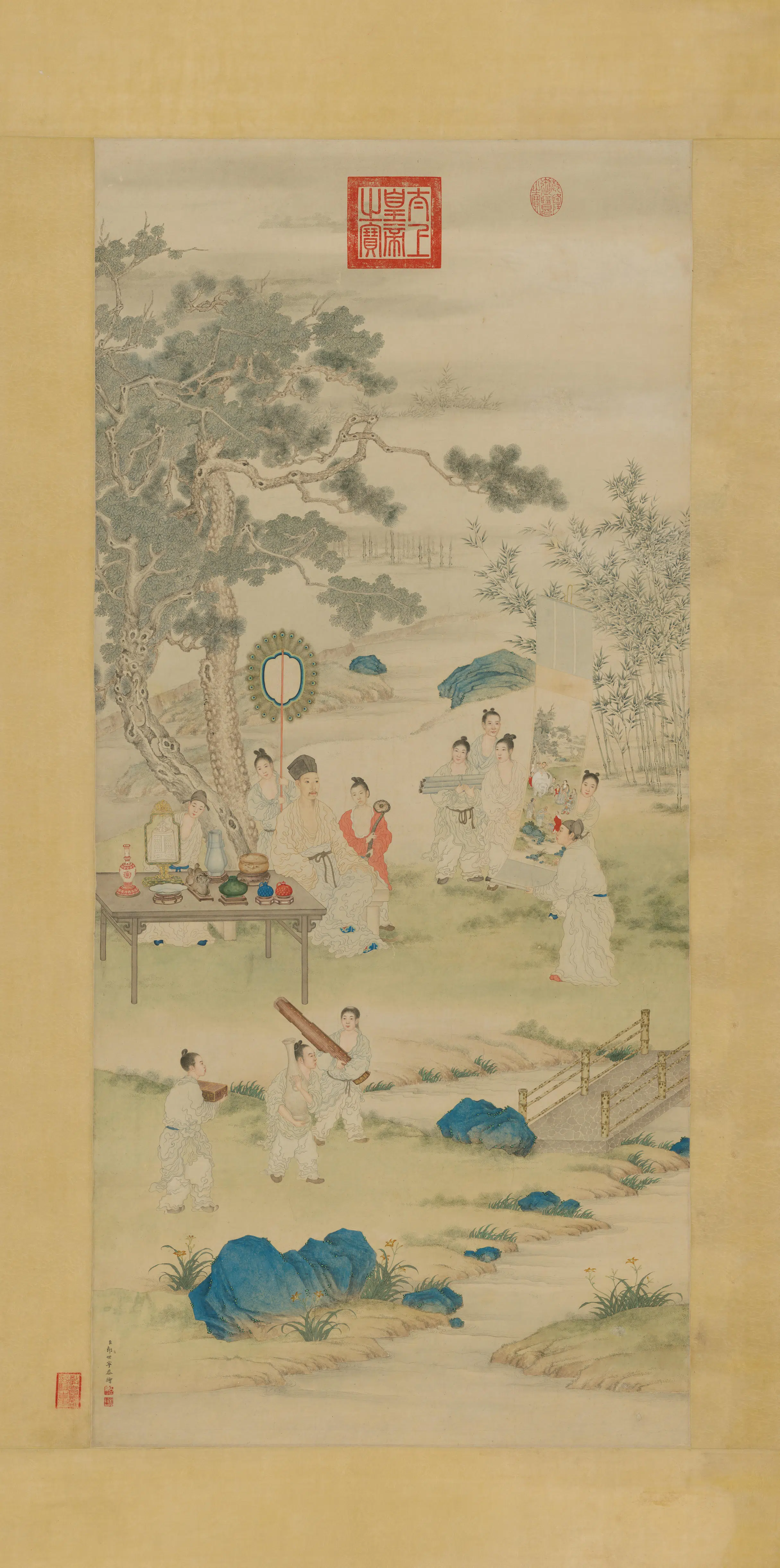 清代【郎世宁】《弘历观画图轴》
