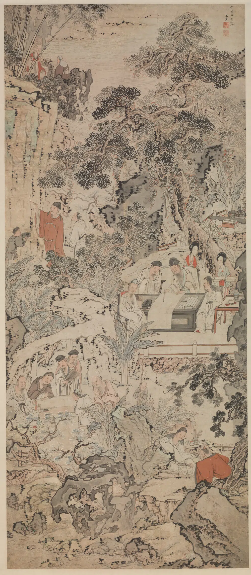 清代【王宜】《西园雅集图轴》
