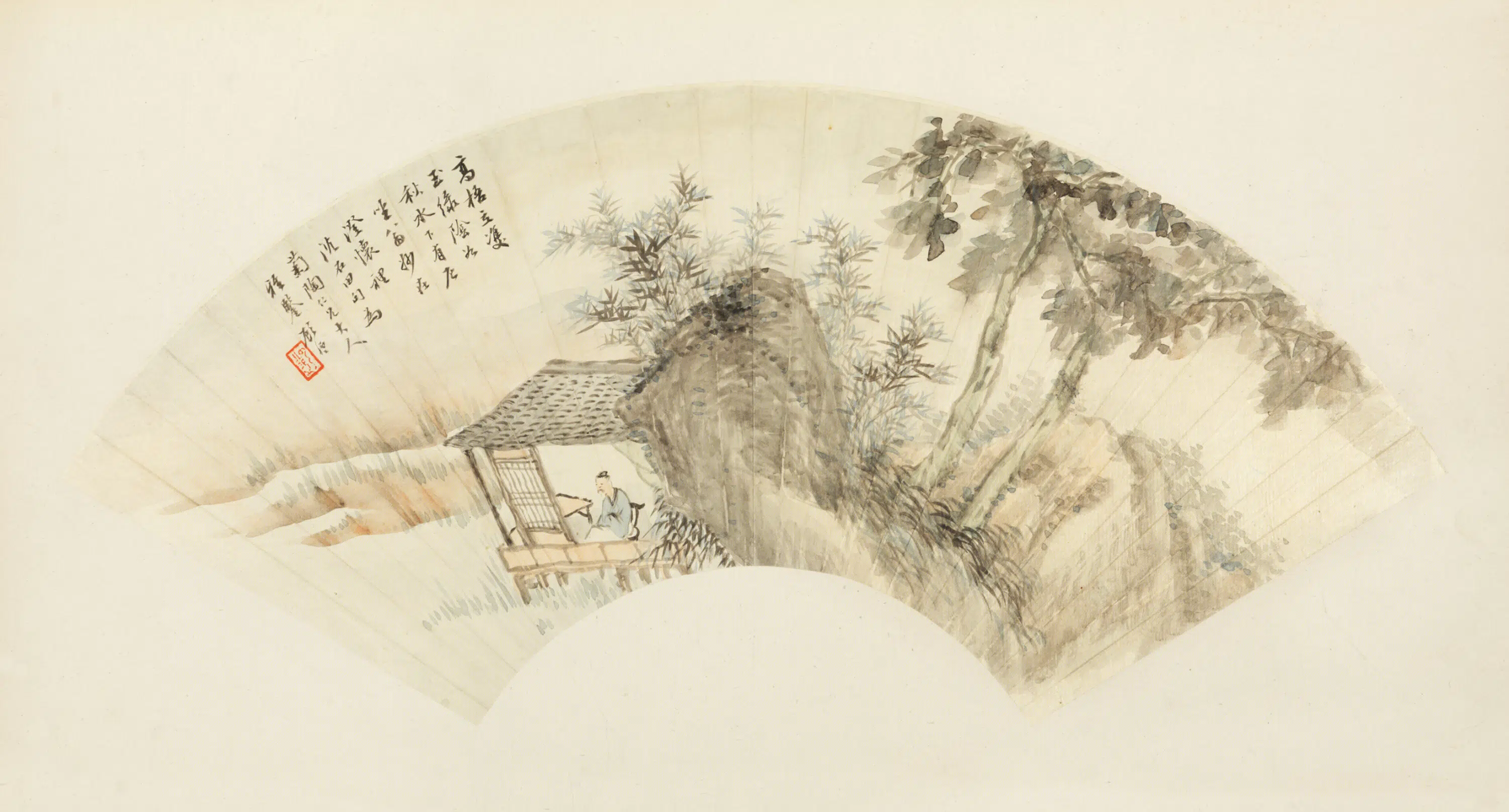 清代【顾沄】《梧竹高士扇面》