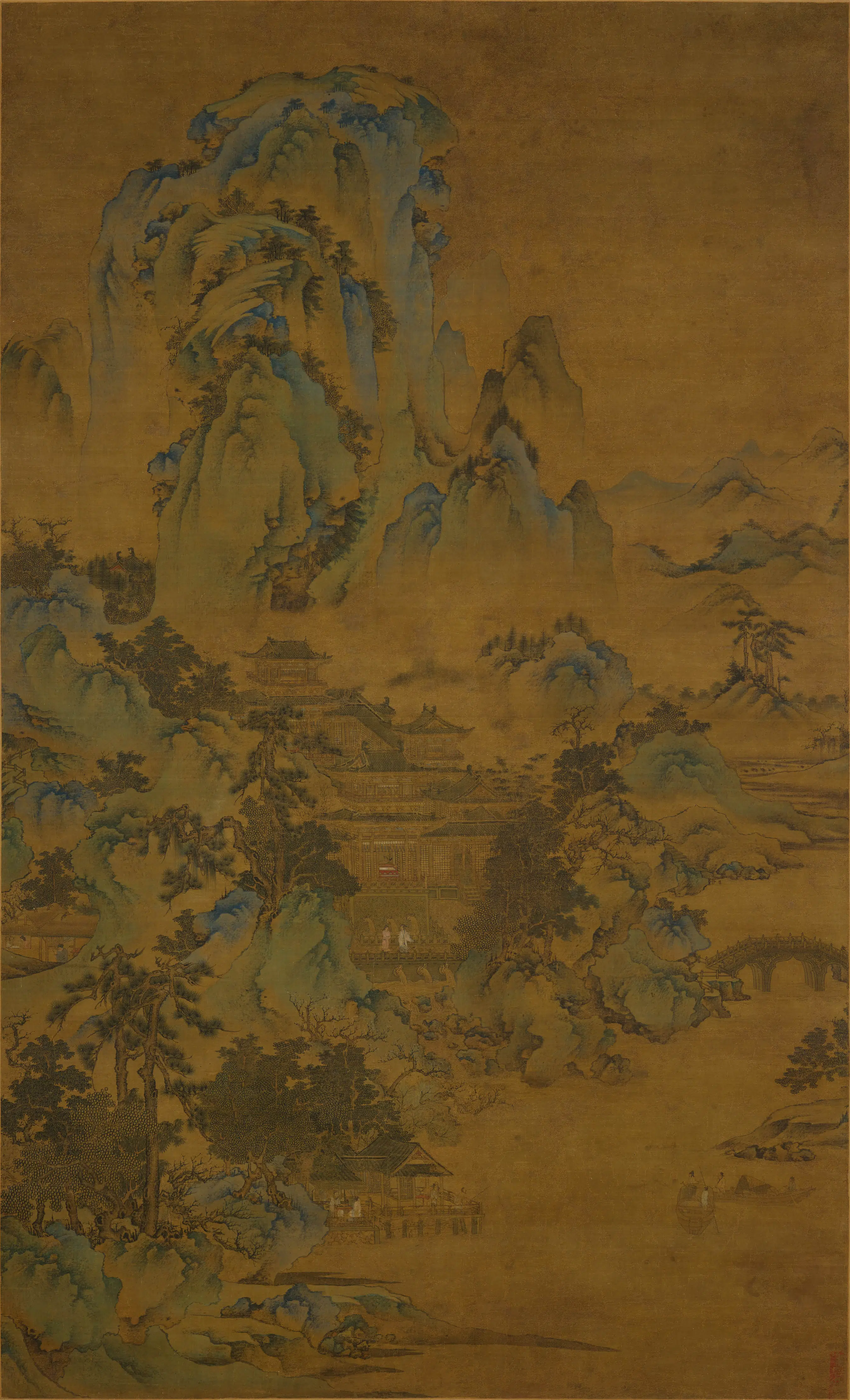 元朝【佚名】《重山殿阁图轴》