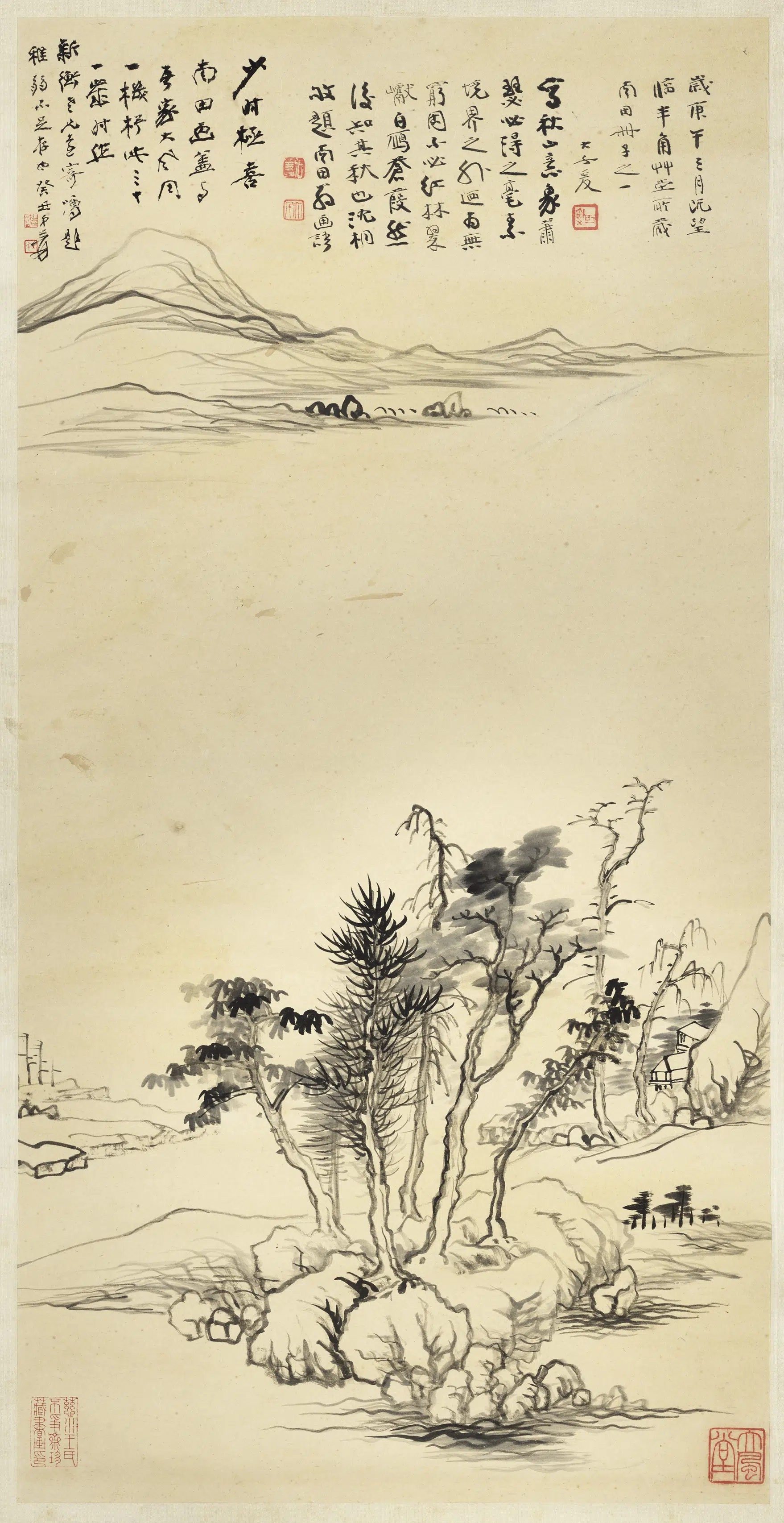 近现代【张大千】《临南田山水图轴》