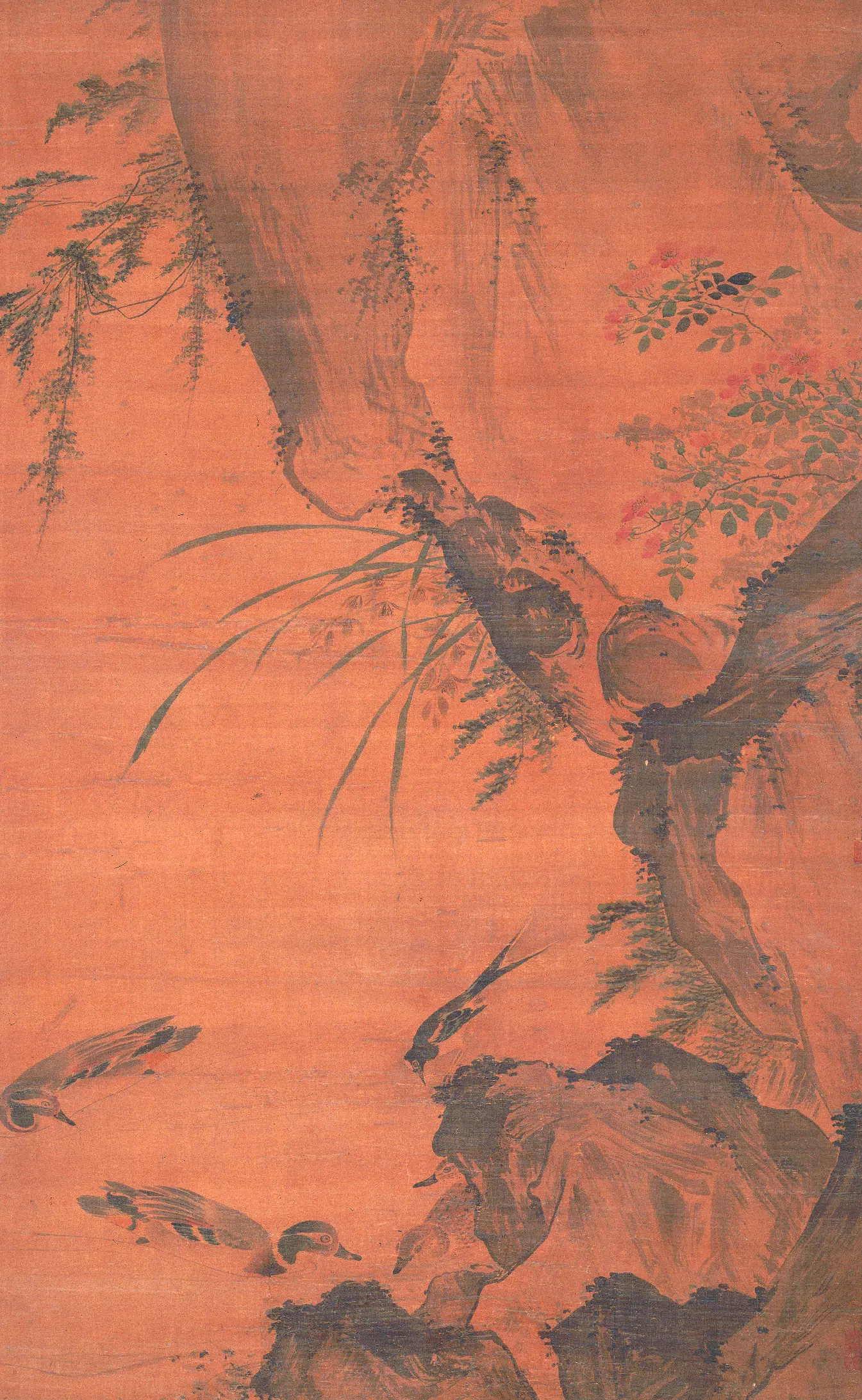 明朝【吕纪】《浴凫图轴》