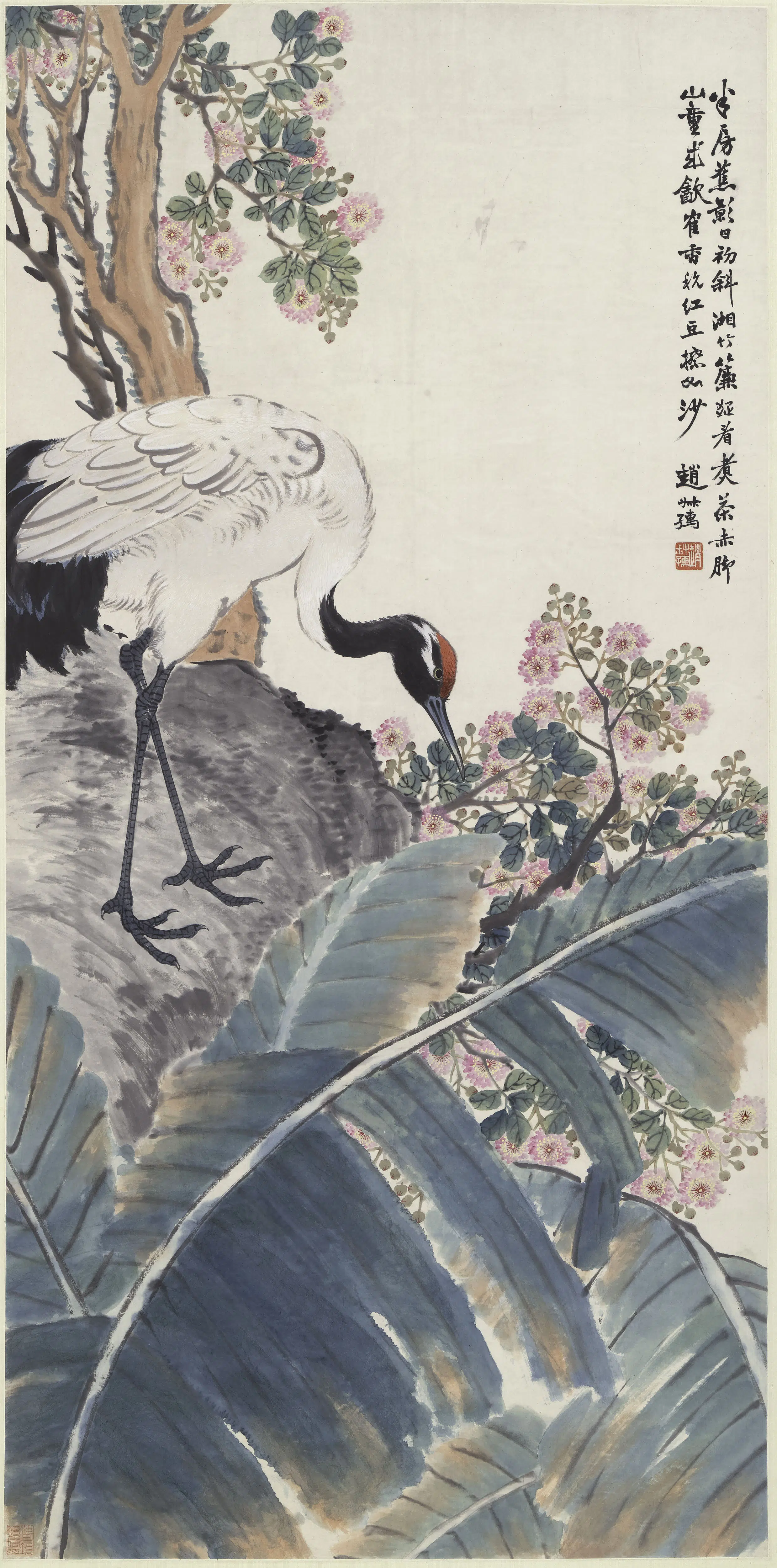 近现代【赵叔孺】《蕉鹤图轴》