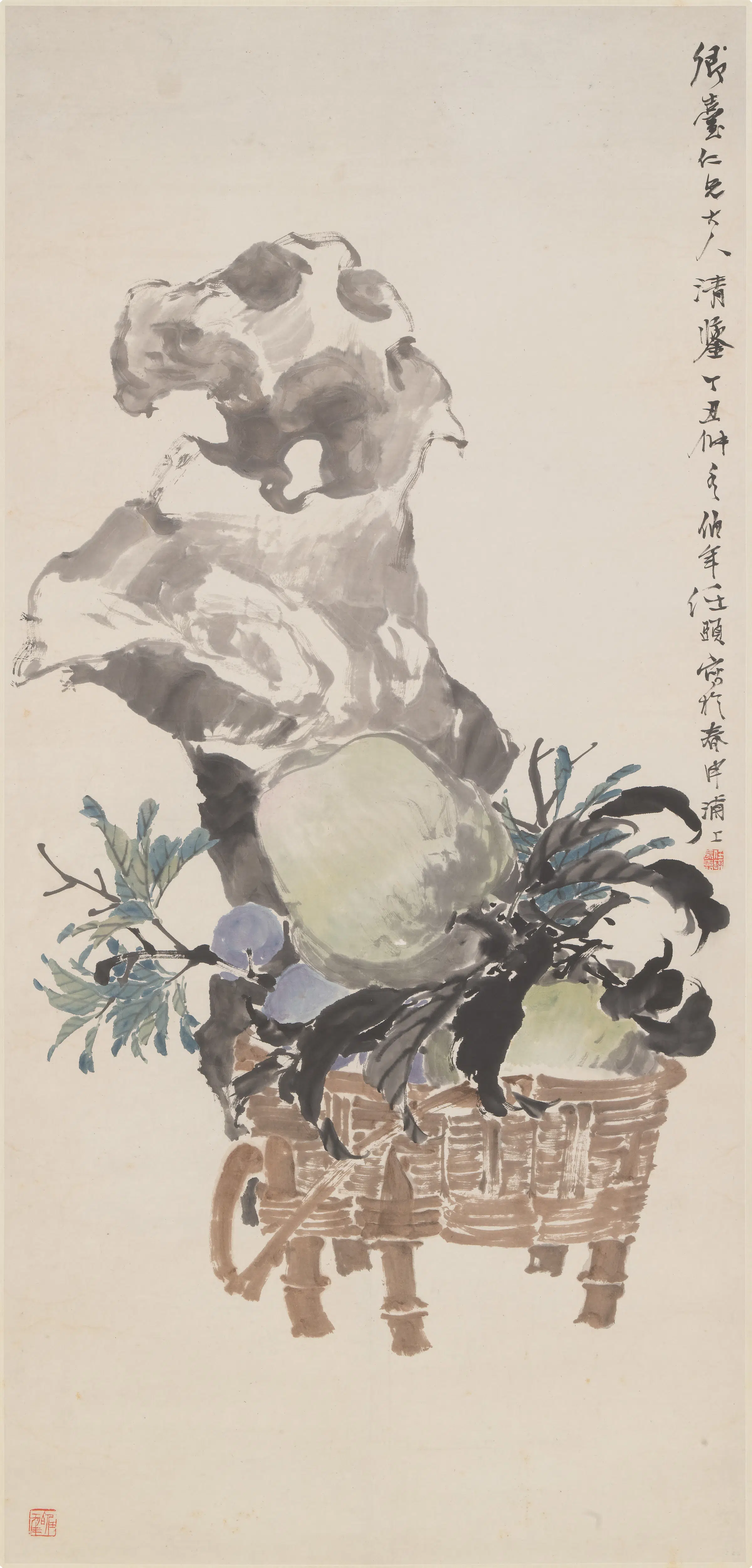 清代【任伯年（任颐）】《桃石图轴》