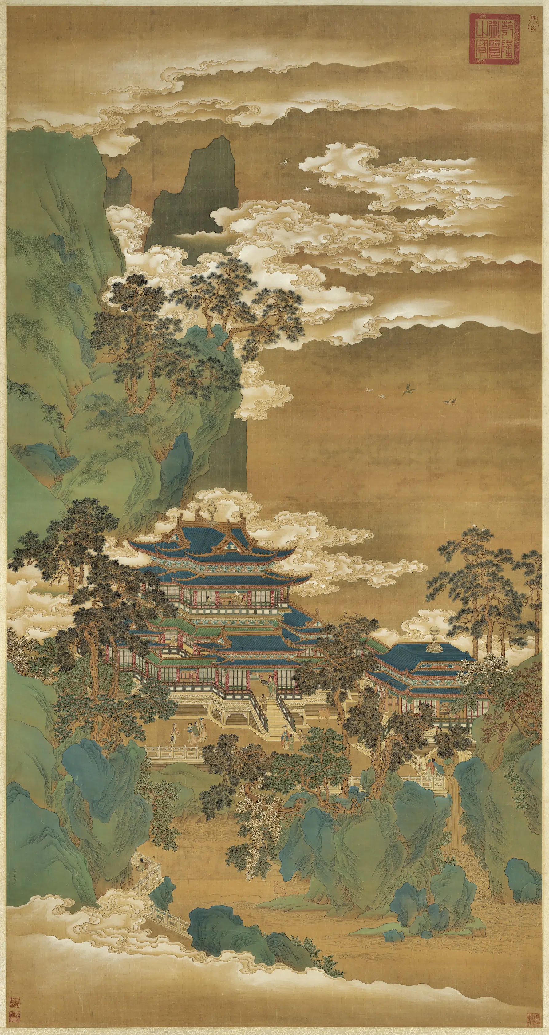 南宋【赵伯驹】《仙山楼阁图轴-1》