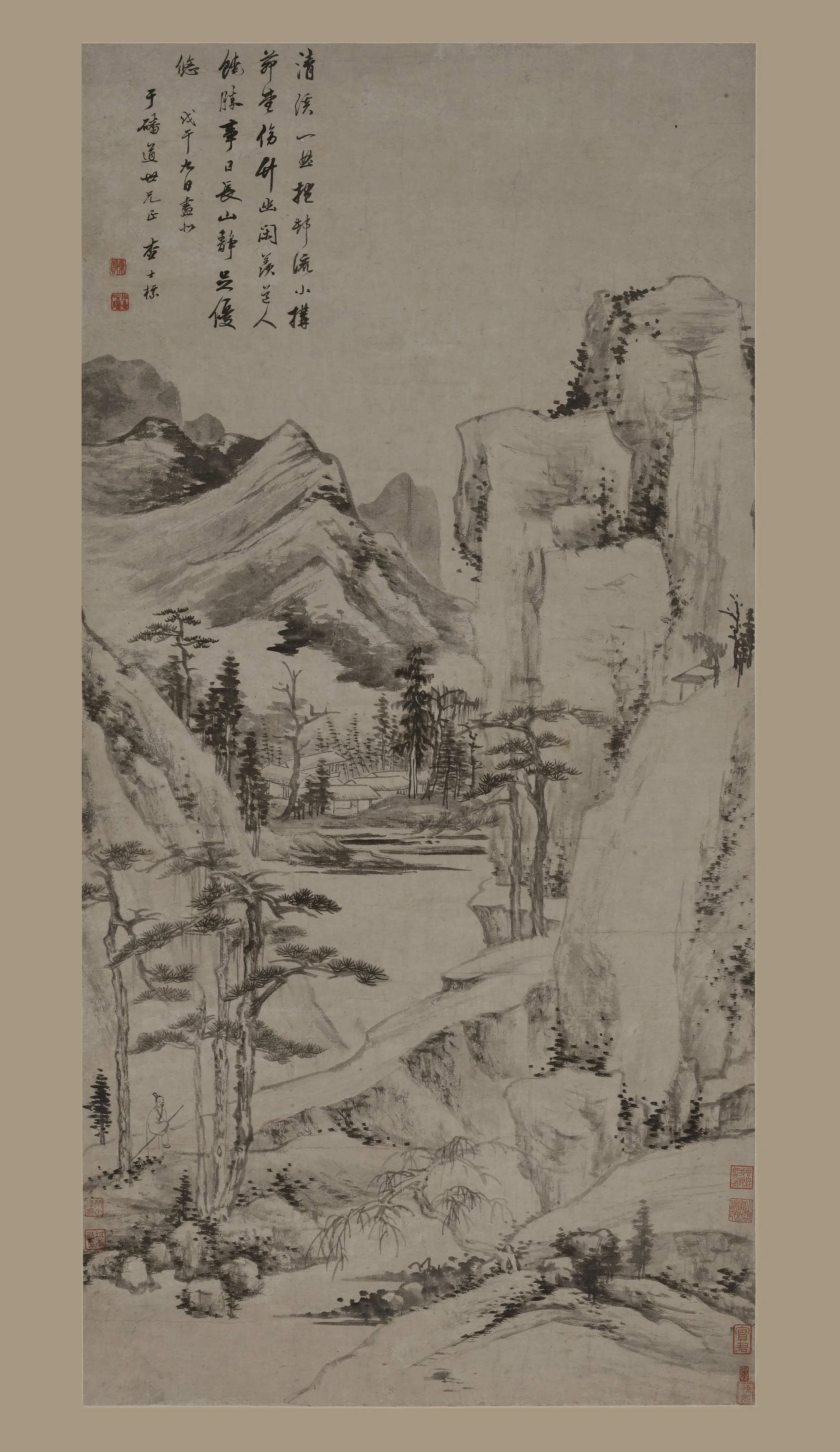 清代【查士标】《清溪茅屋图轴》