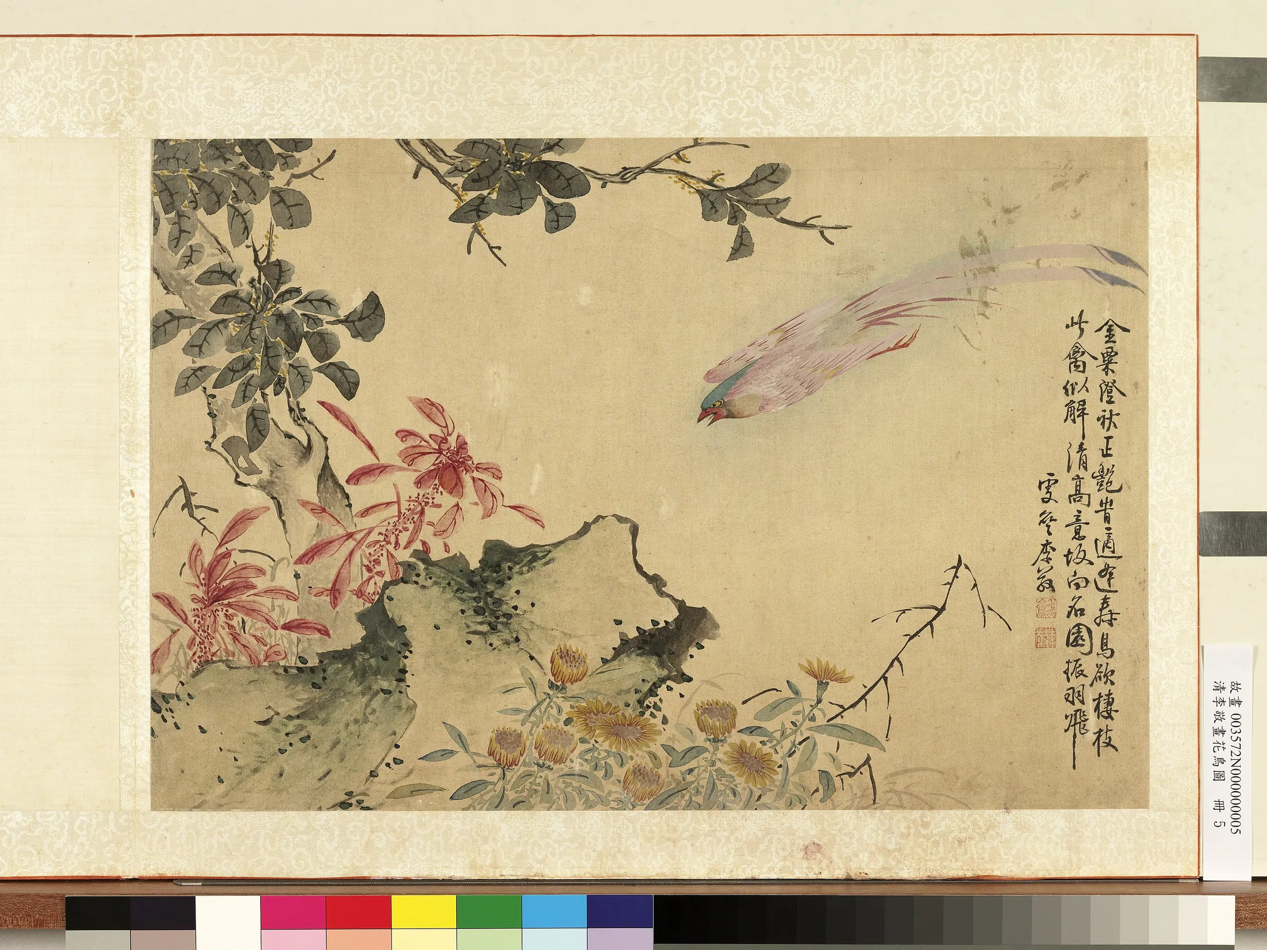 清代【李敬】《画花鸟图册-桂菊寿带》