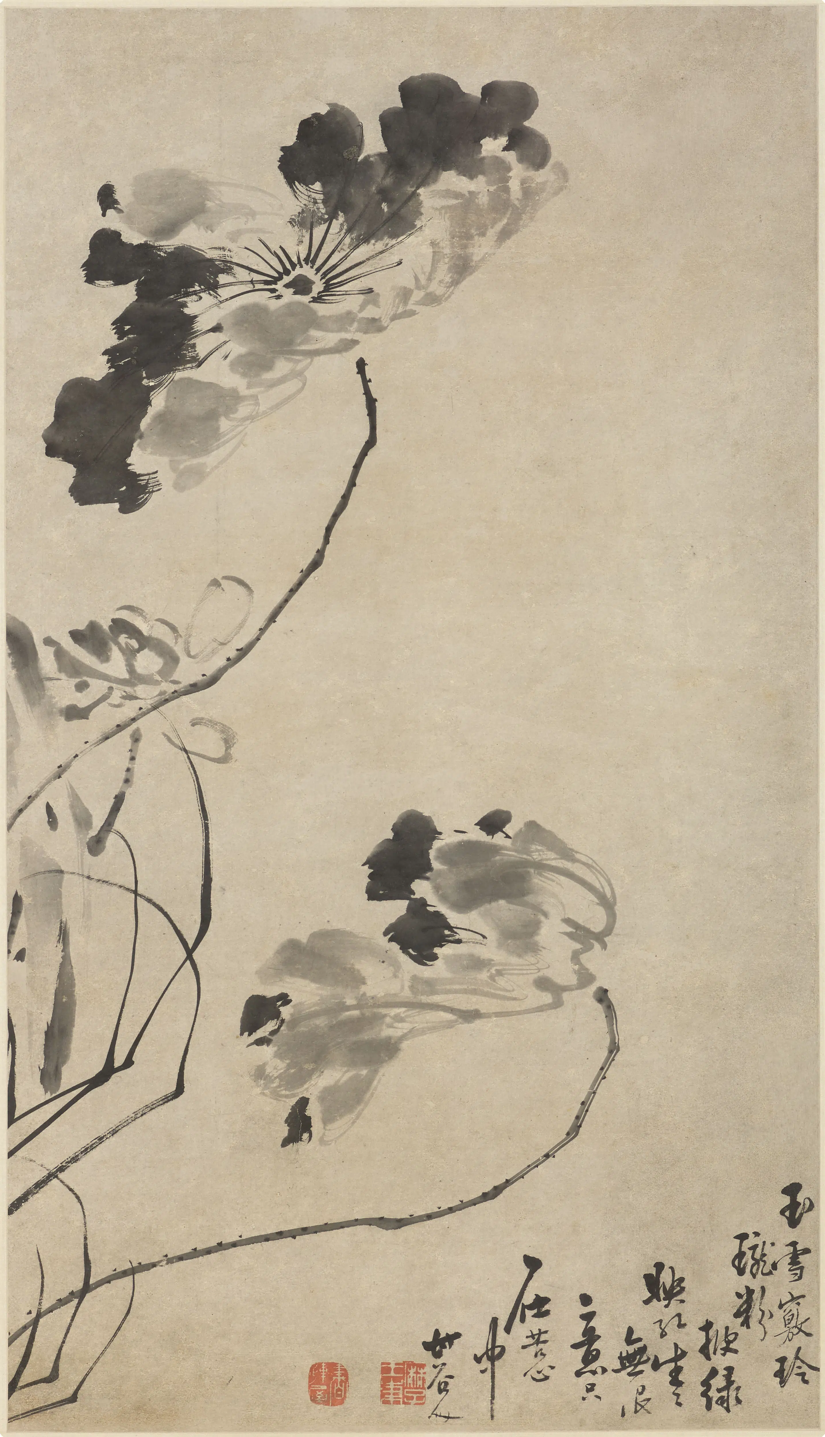 清代【王东】《荷花图轴》