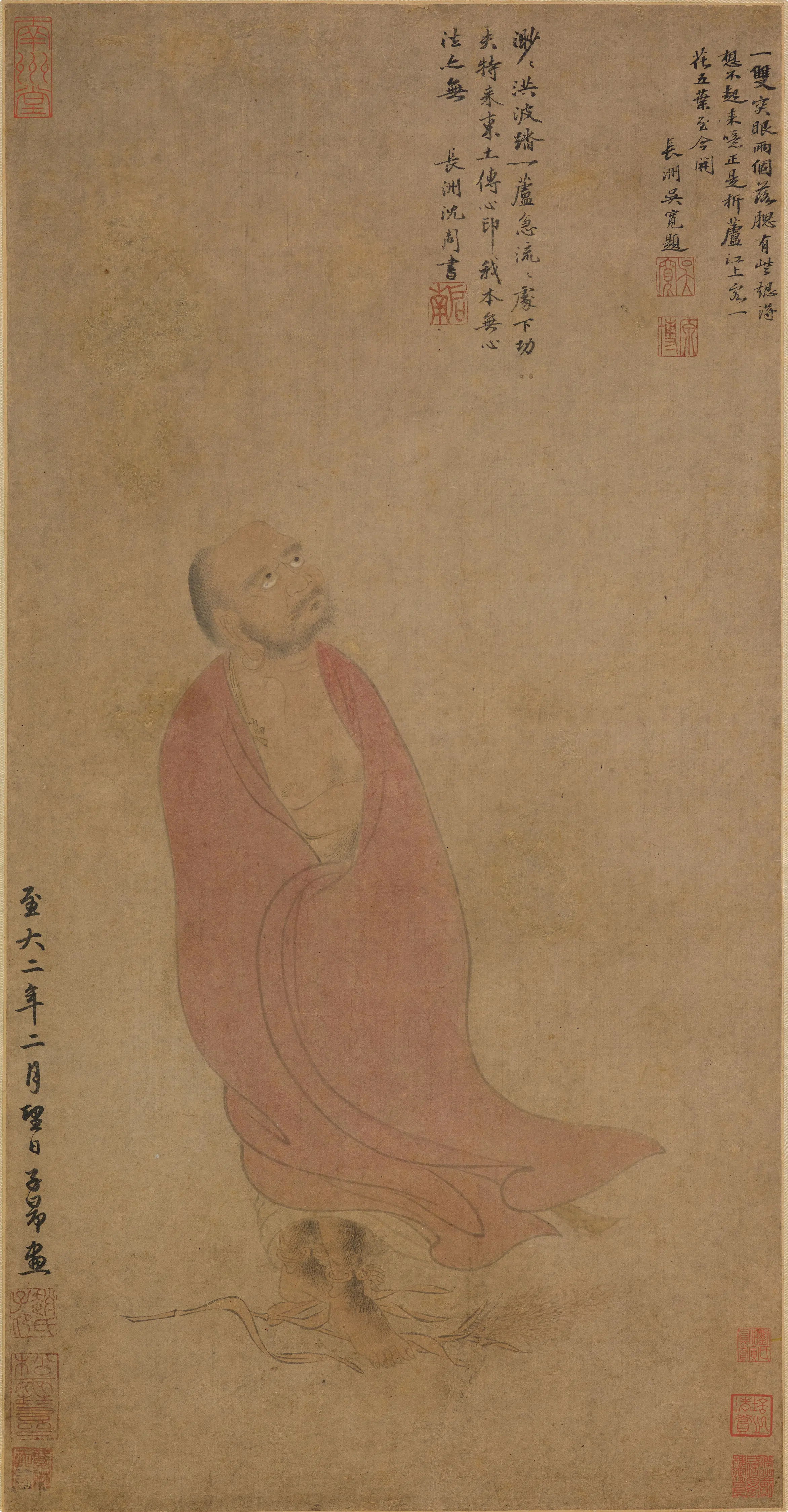 元朝【赵孟頫】《达摩过海图轴》