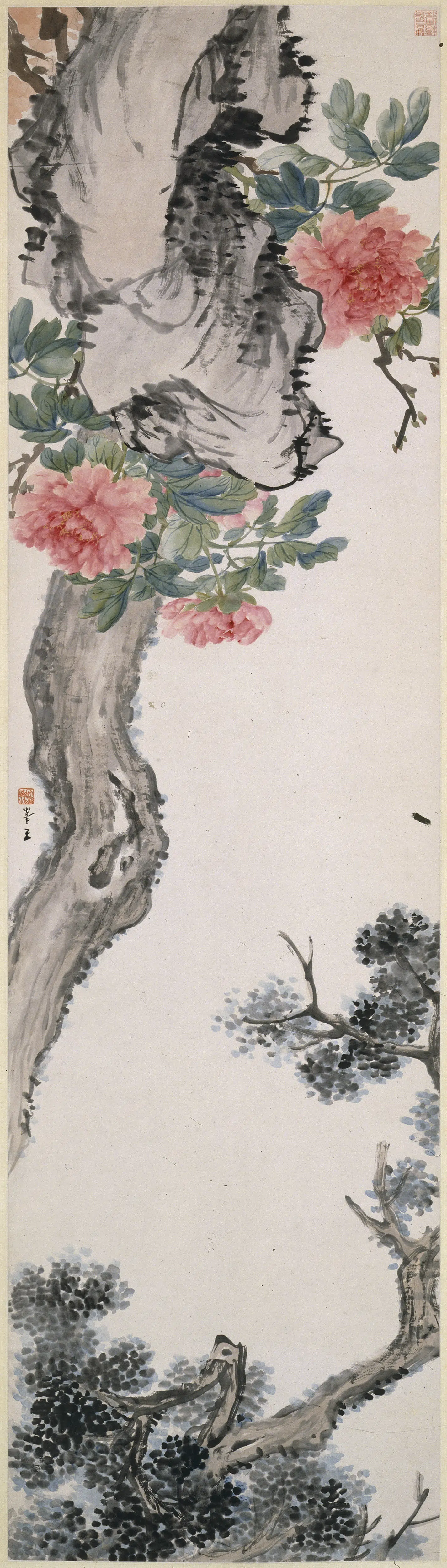 清代【王素】《古柏牡丹图轴》