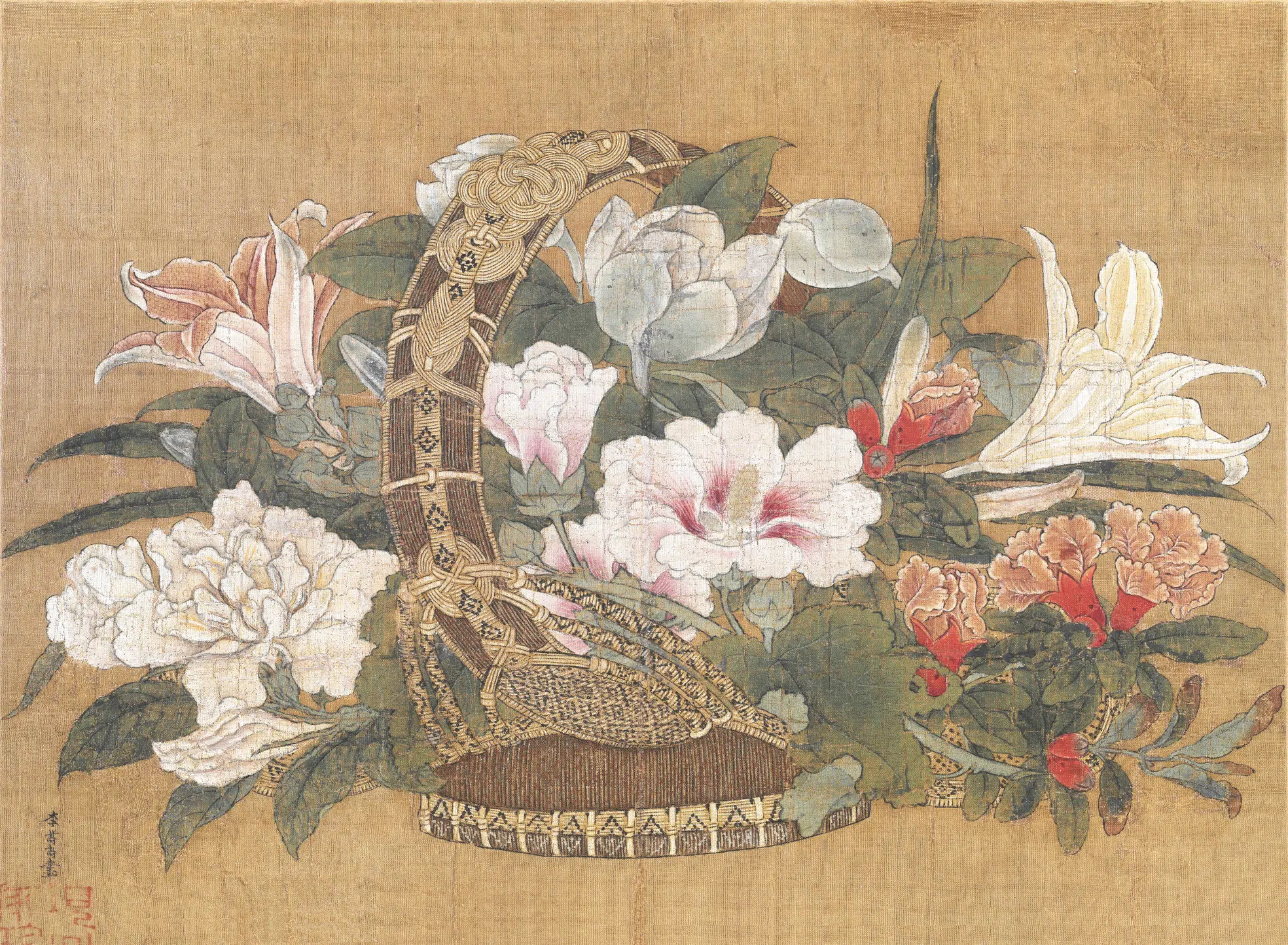南宋【李嵩】《花篮图（夏）-4版本》