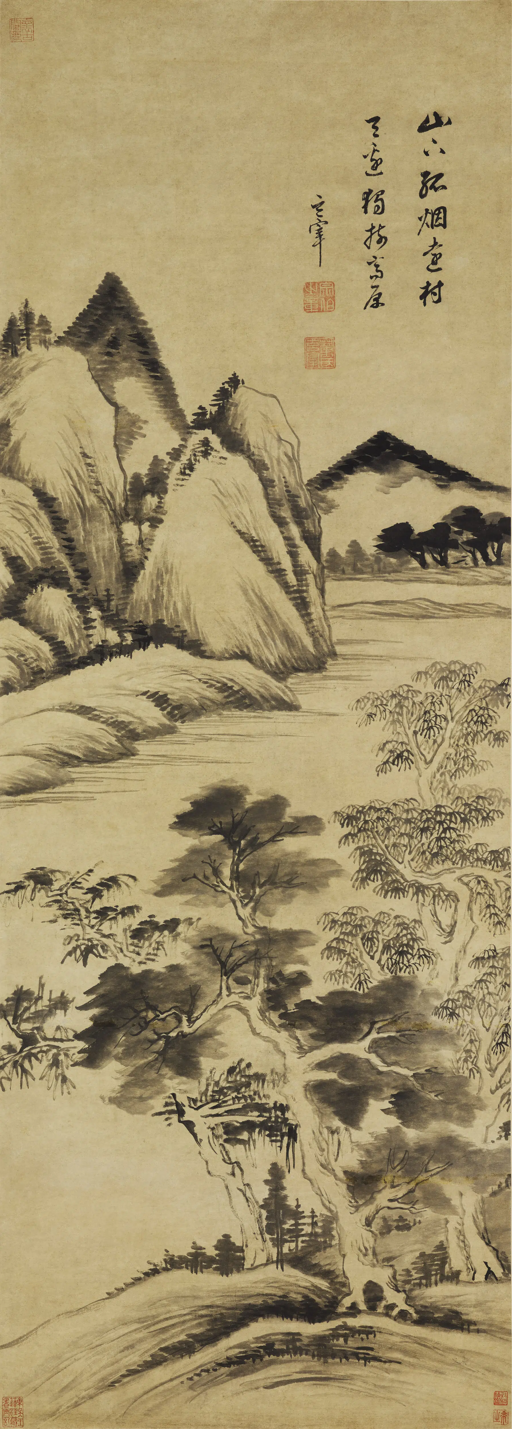 明朝【董其昌】《春山茂树图轴》