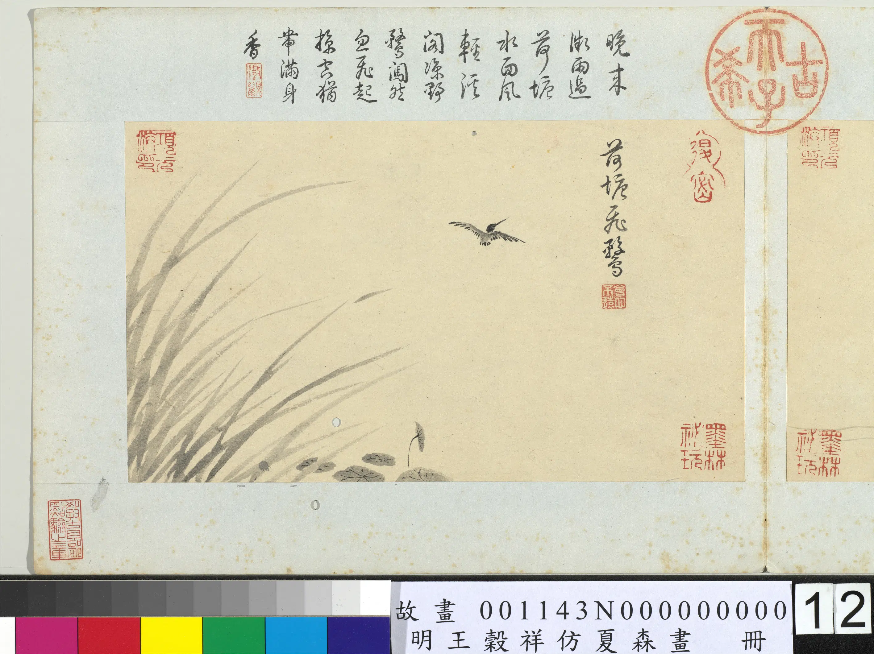 明朝【王谷祥（王穀祥）】《仿夏森画册-荷塘飞鹜》