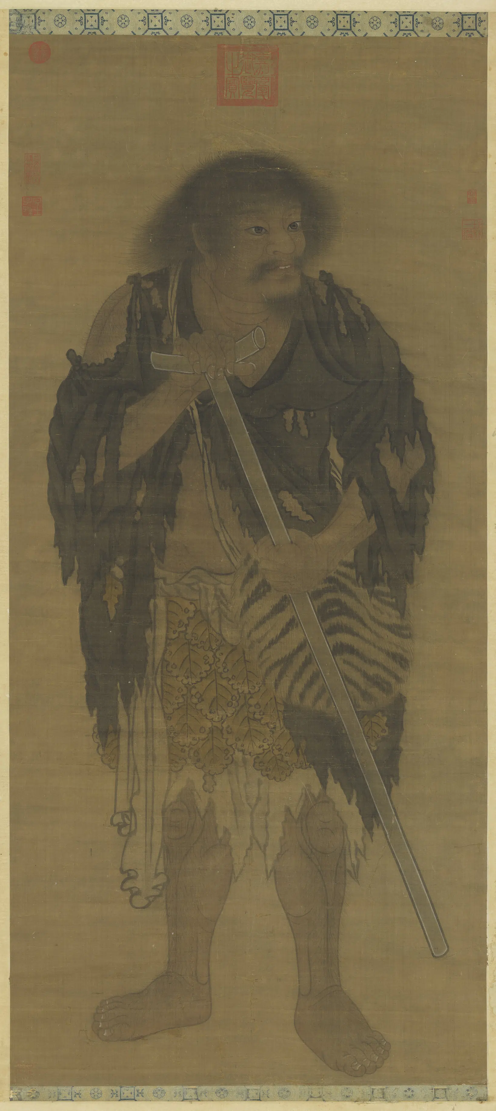 元朝【颜辉】《画寒山子图轴》