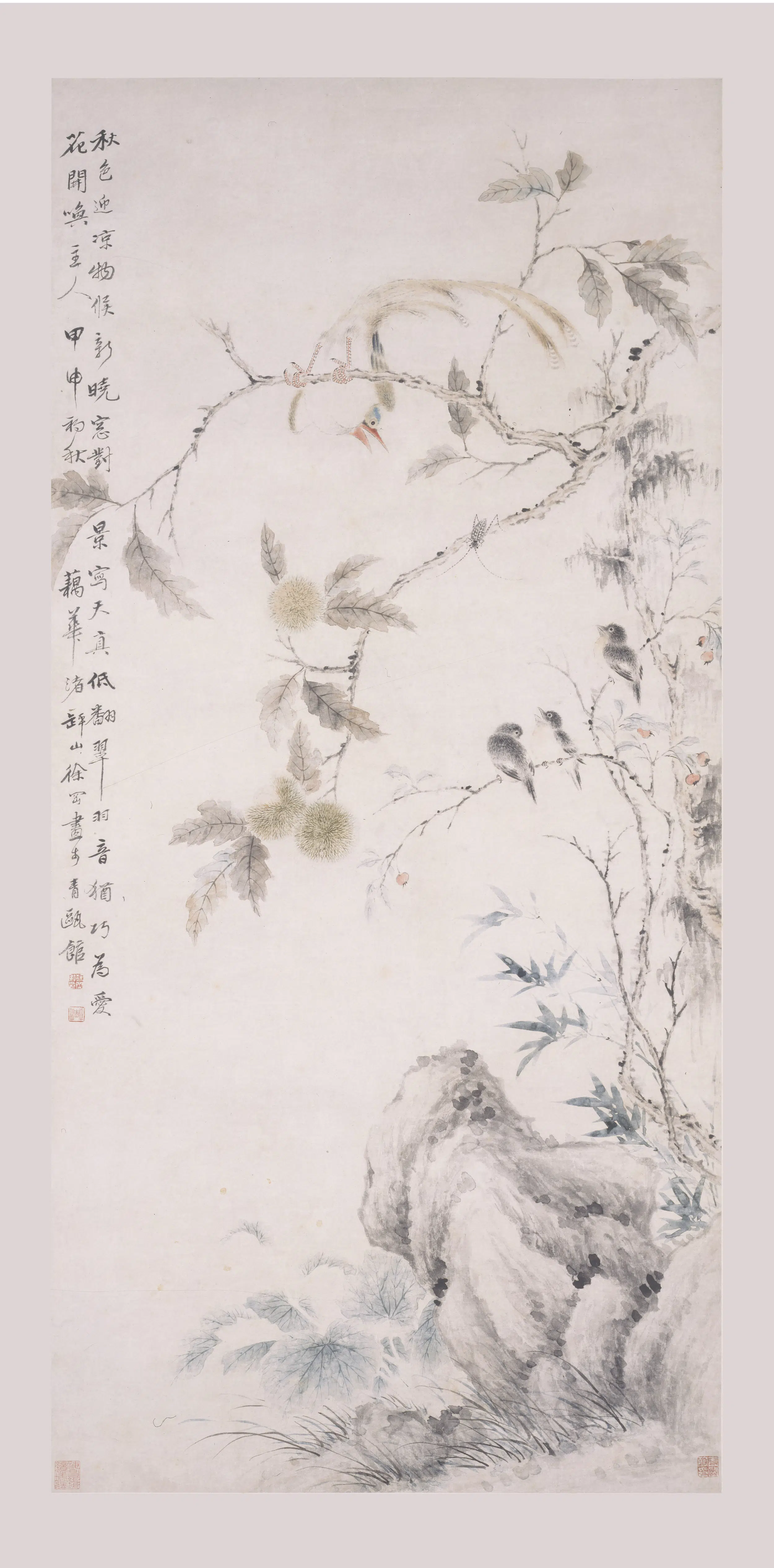 清代【徐冈】《秋晓翠羽图轴》