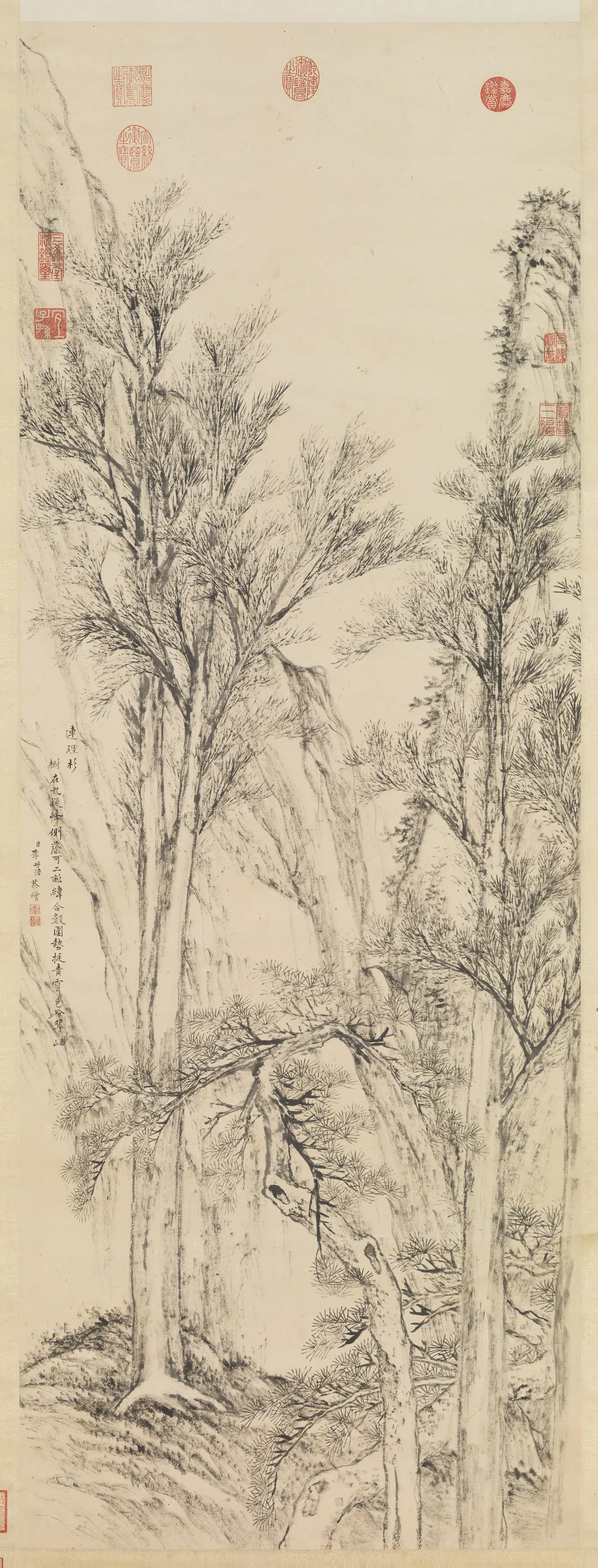 清代【李世倬】《画连理杉图轴》