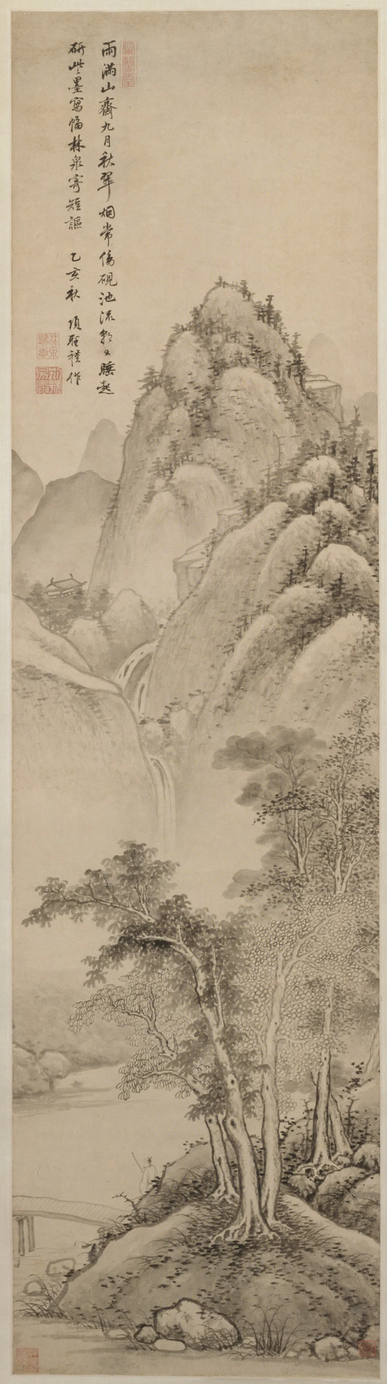 明朝【项圣谟】《雨满山斋图轴》