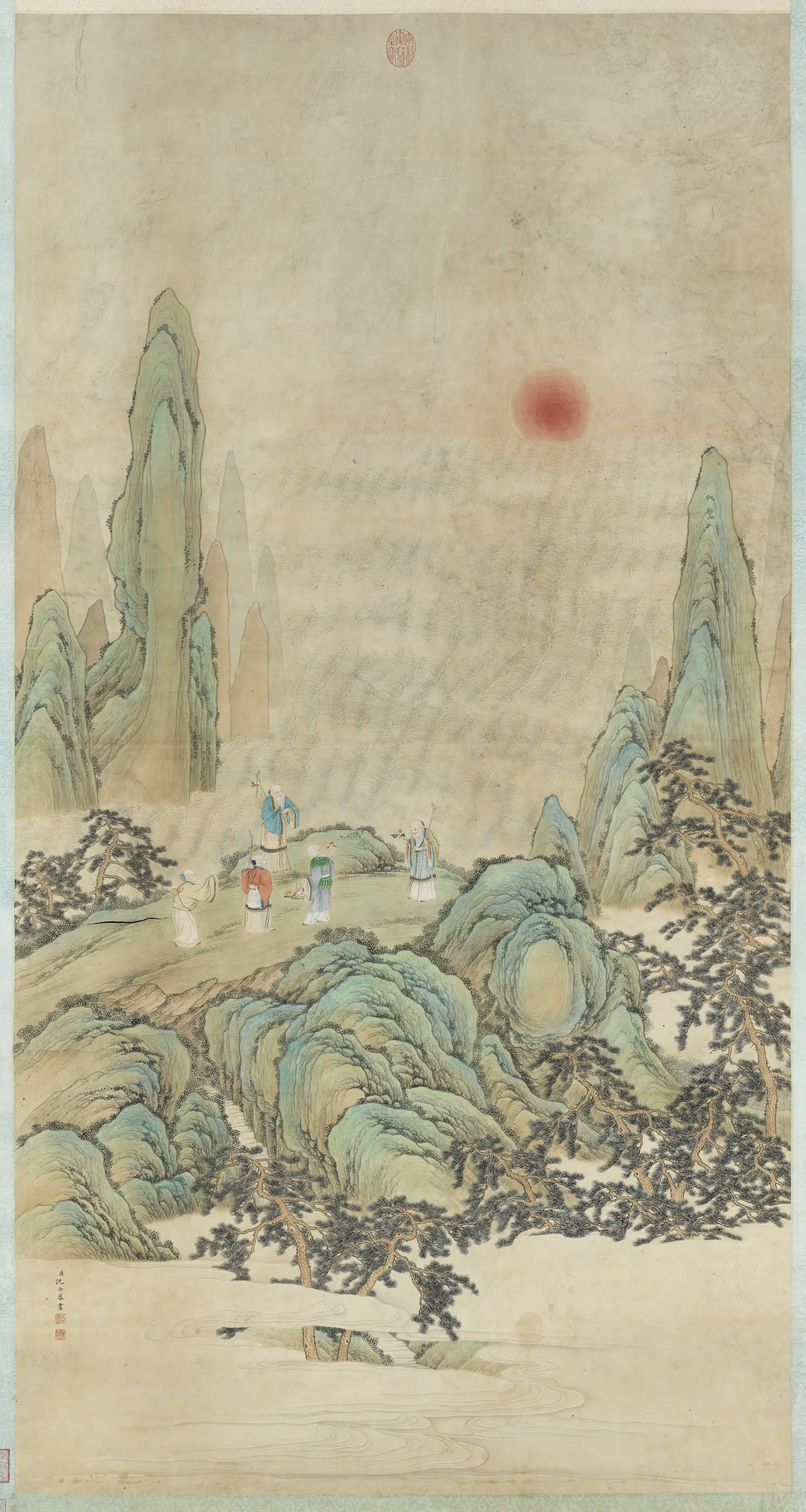 清代【沈全】《画五老观峰图》