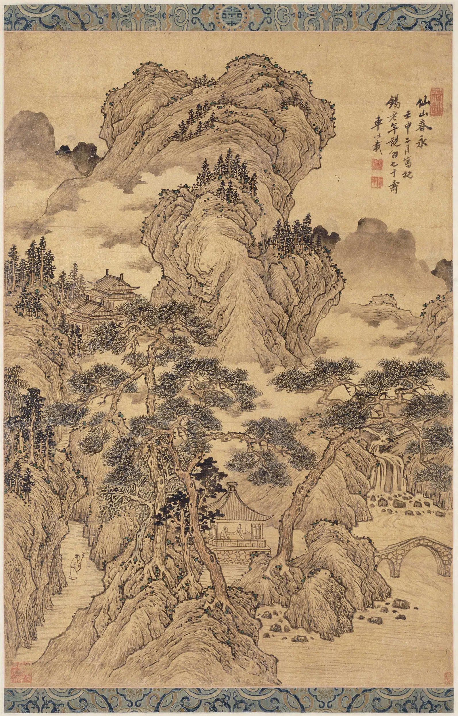 清代【车以载】《仙山春永图轴》 第1张