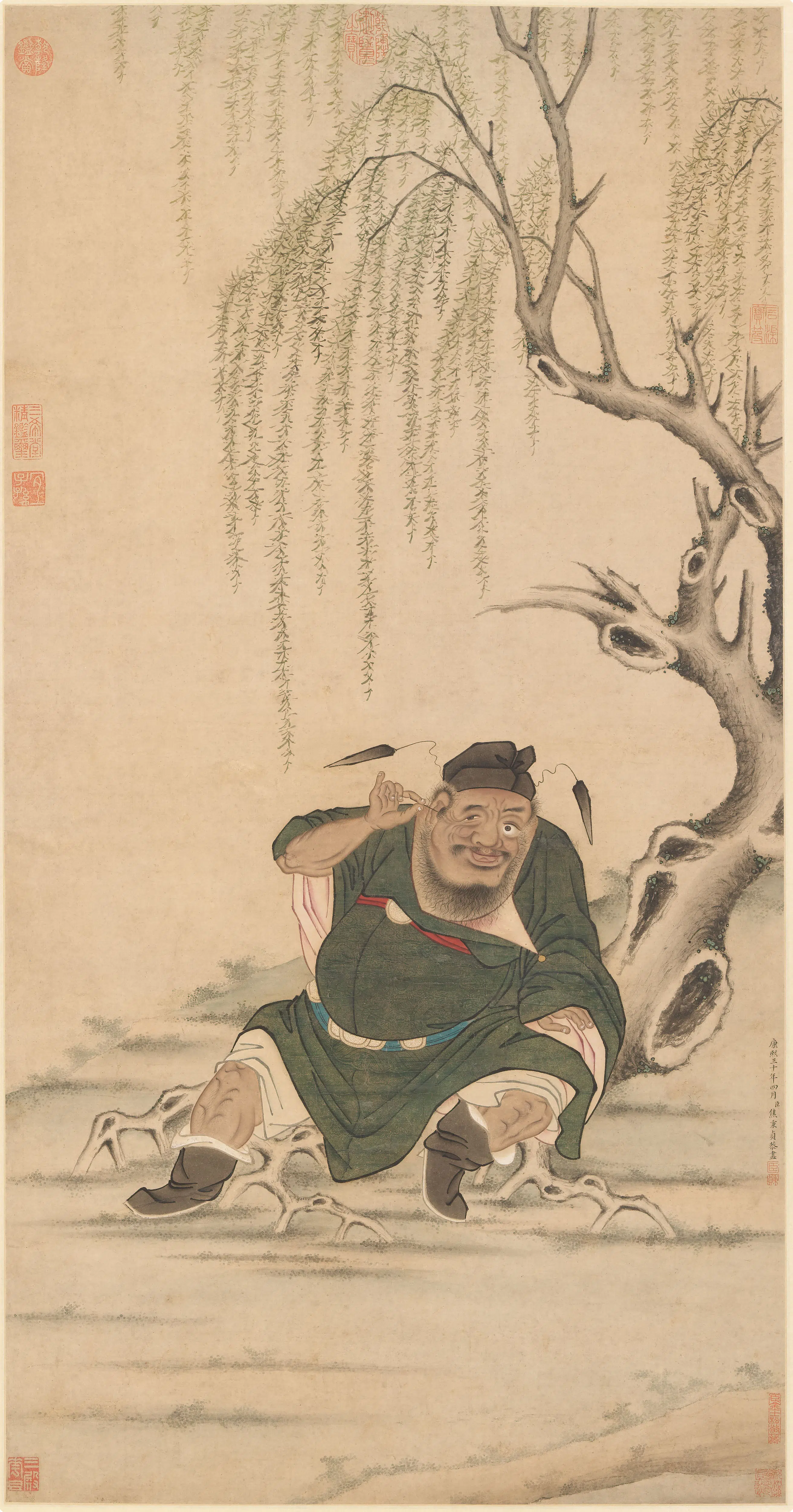 清代【焦秉贞】《钟馗挖耳图轴》