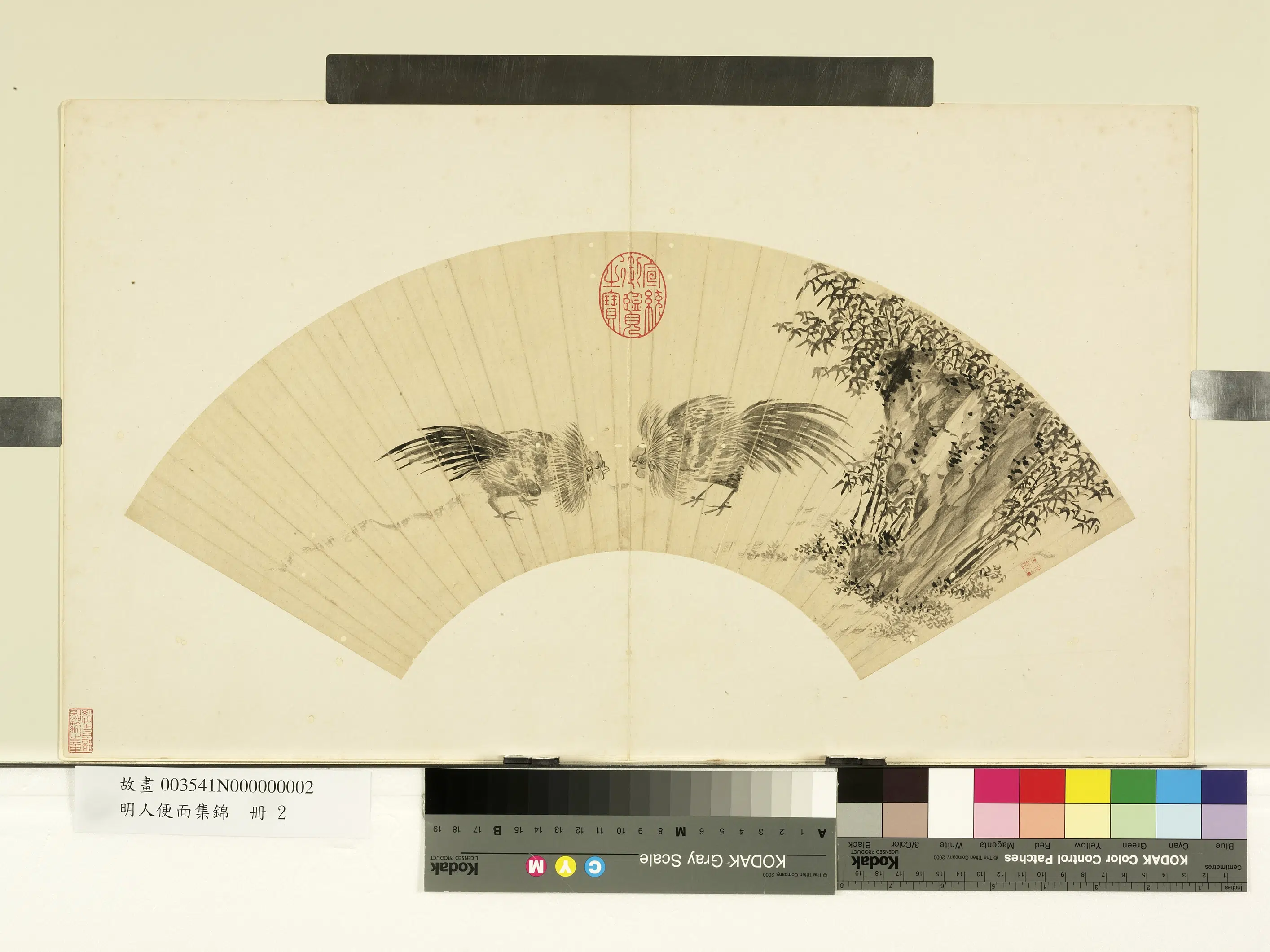 明朝【朱朗】《明人便面集锦册-斗鸡》