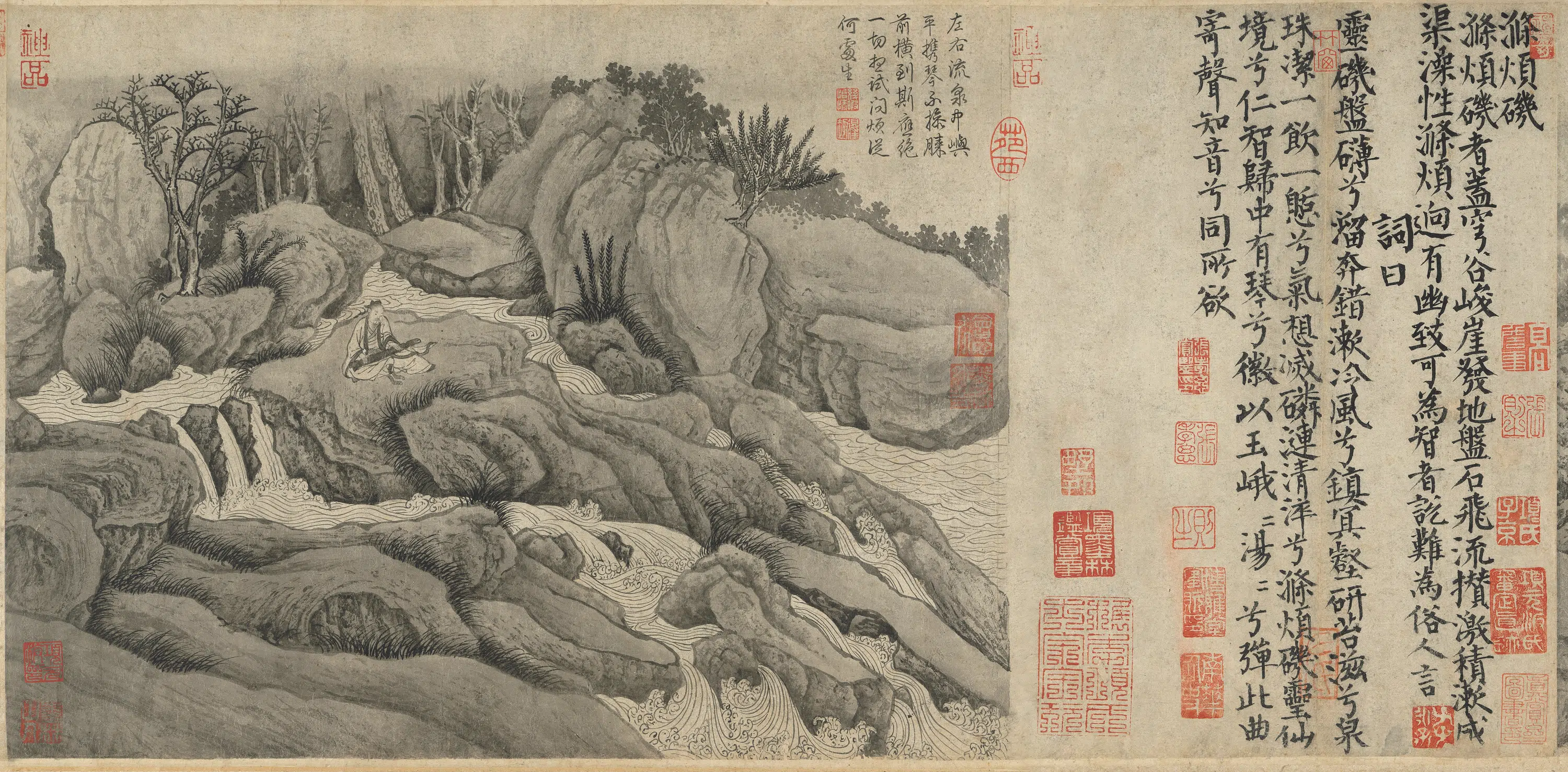 唐朝【卢鸿一】《草堂十志图卷涤烦矶》