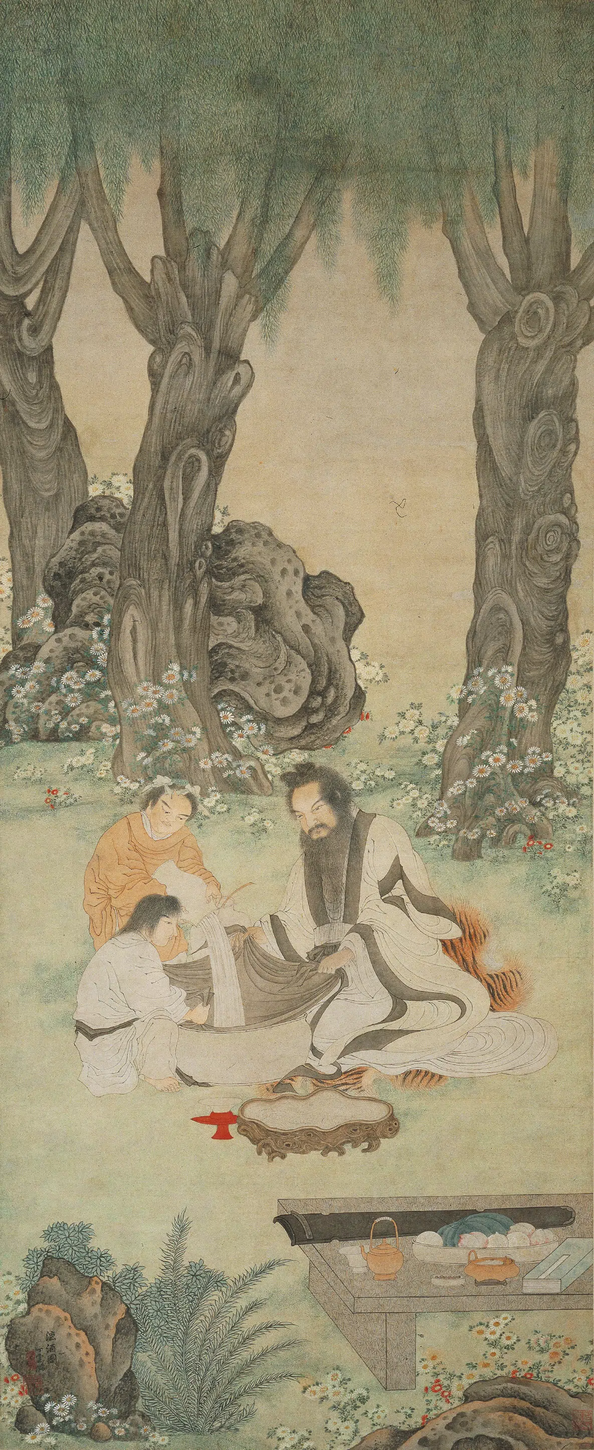 明朝【丁云鹏】《漉酒图轴》