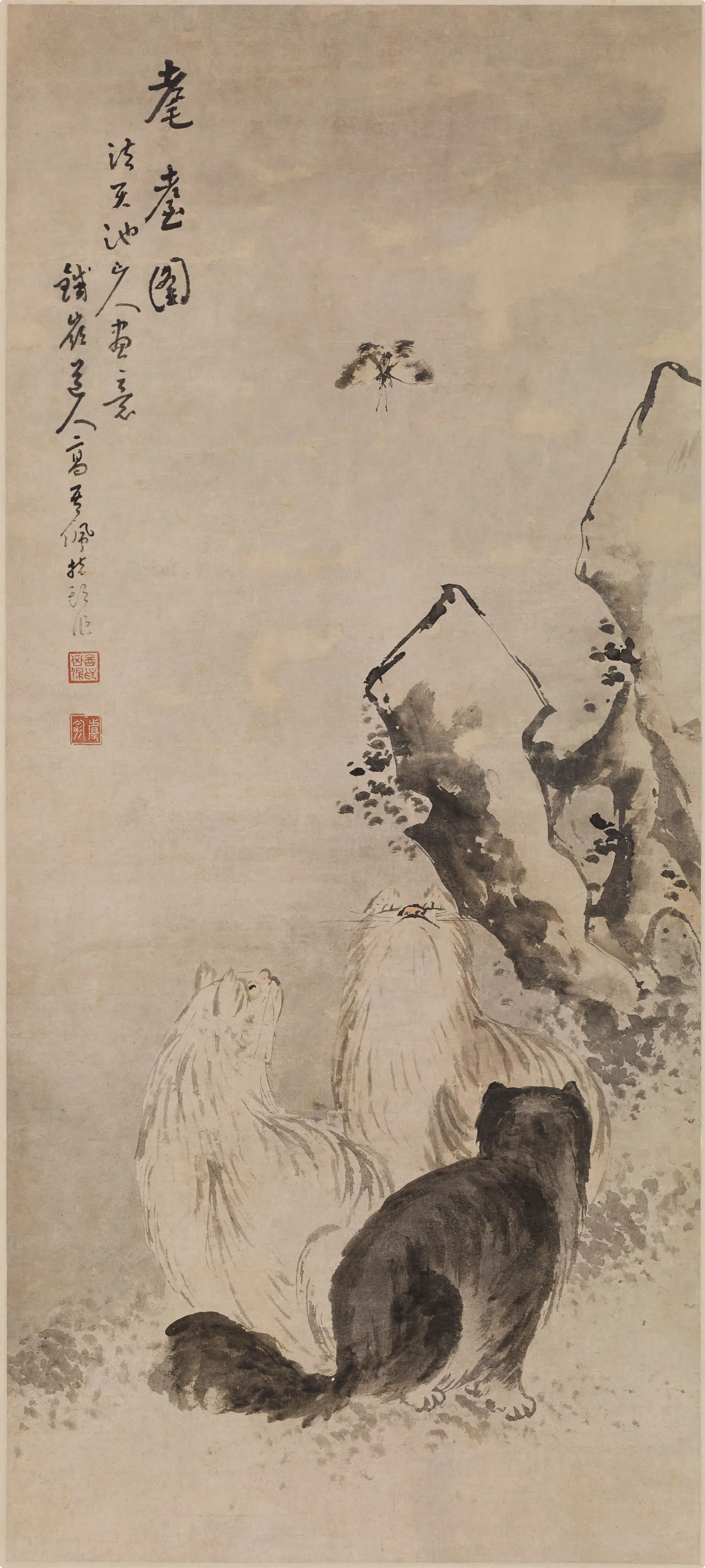 清代【高其佩】《指画猫蝶图轴》