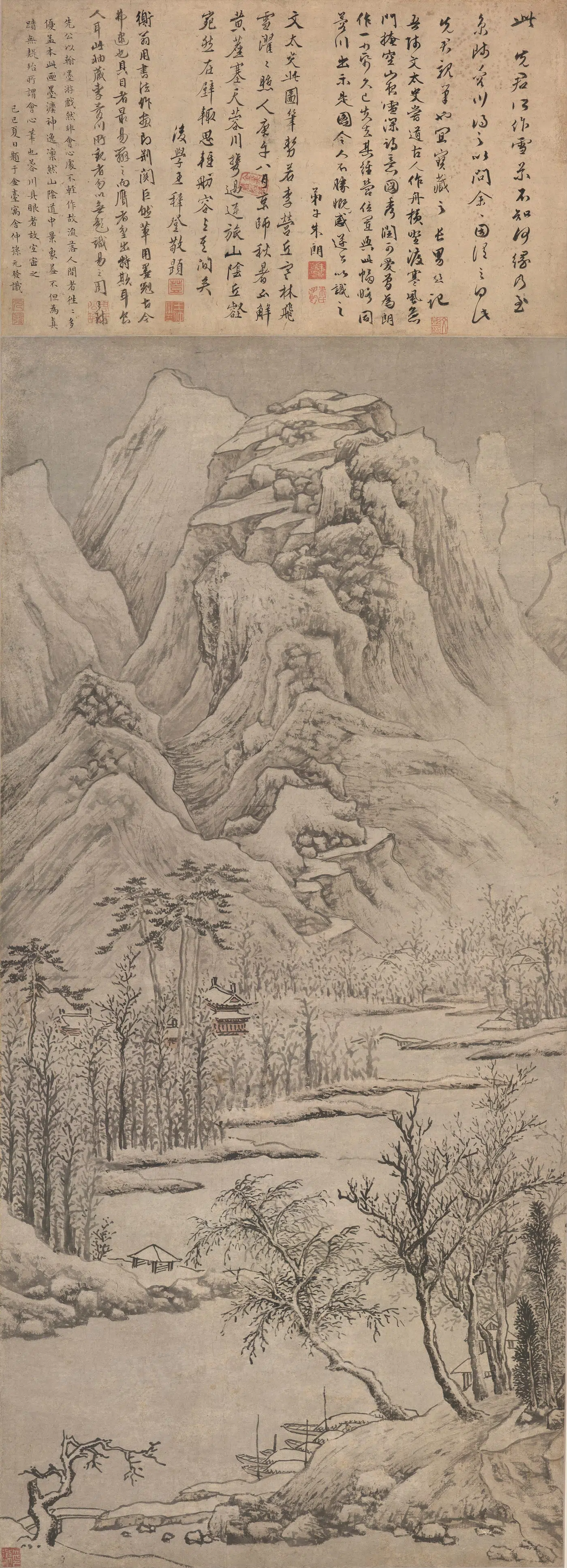 明代【文徵明】《雪景寒林图（仿）》