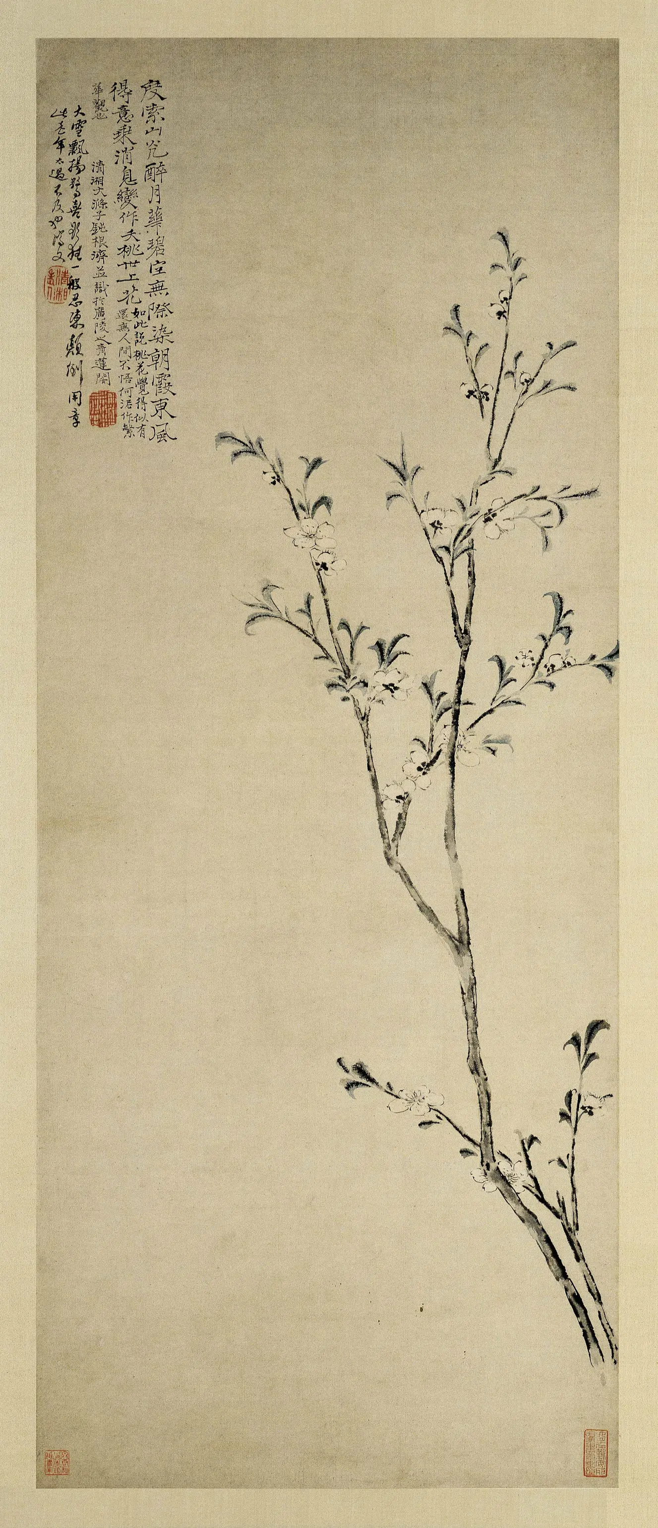 清代【石涛】《夭桃图轴》