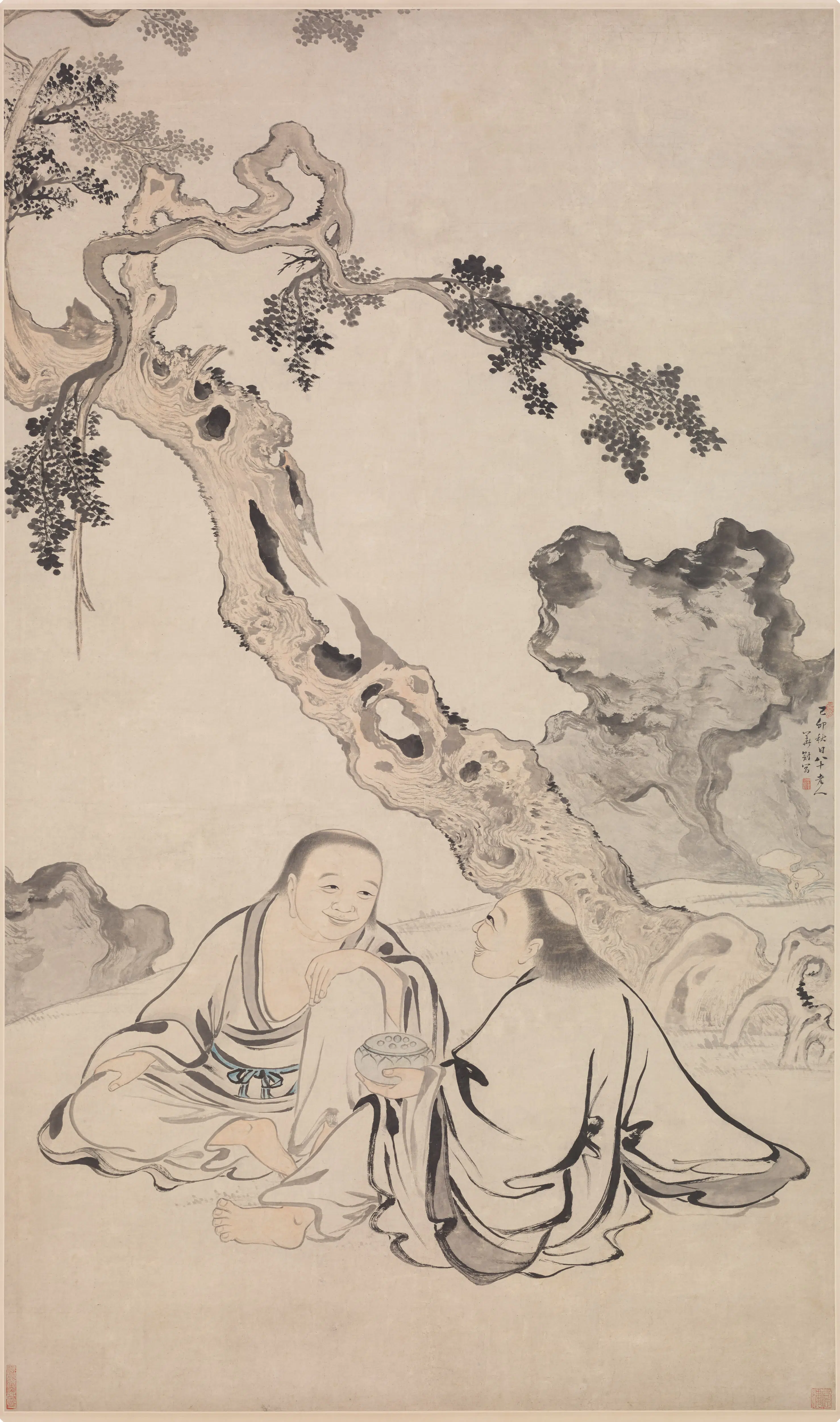 清代【华冠】《寒山拾的图轴》