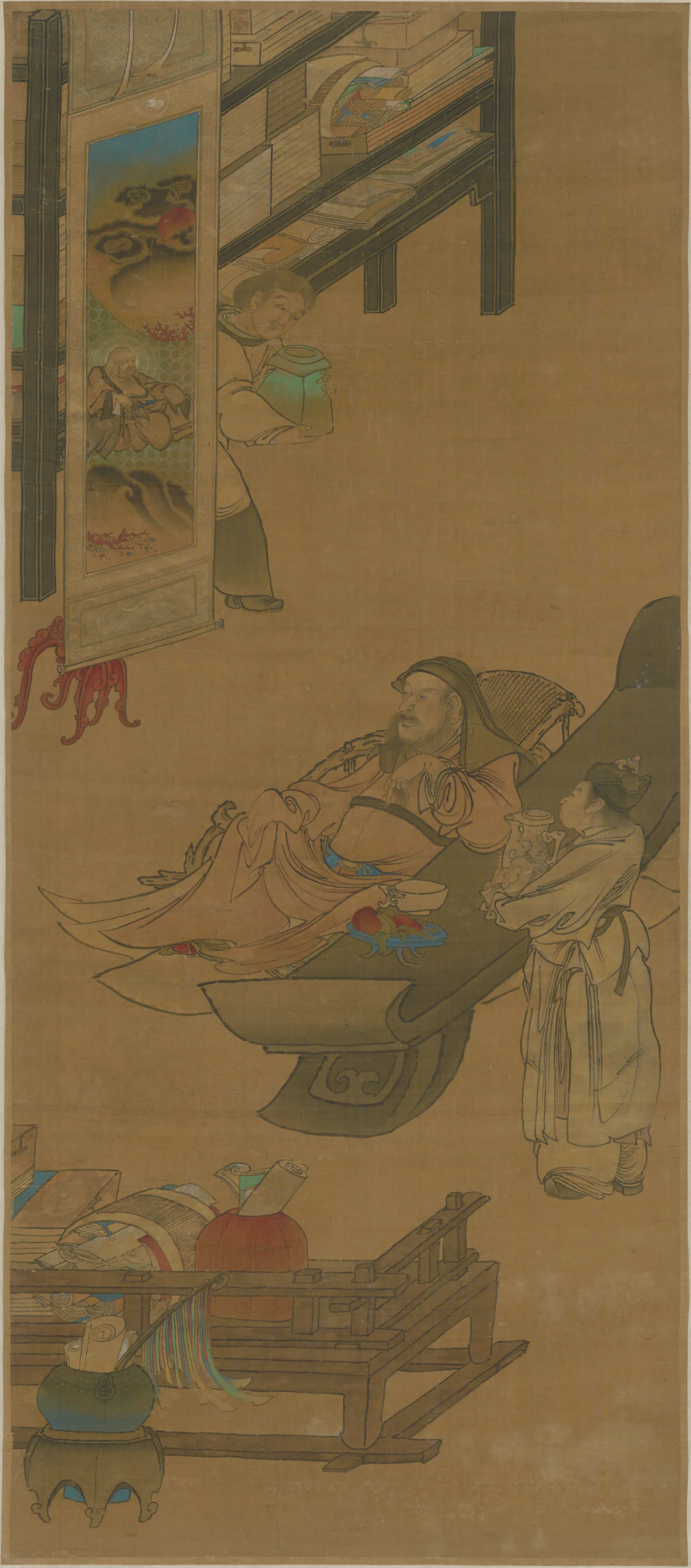 清代【汪乔】《读画图轴》