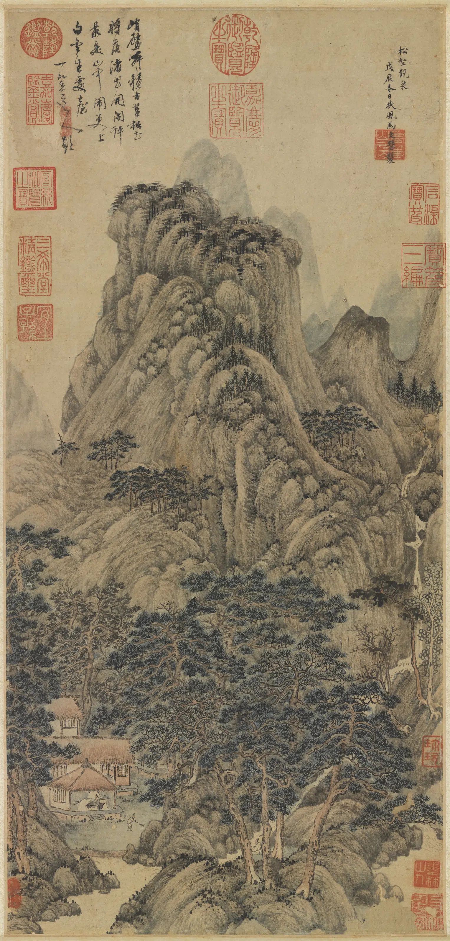 元代【马琬】《松壑观泉图轴》