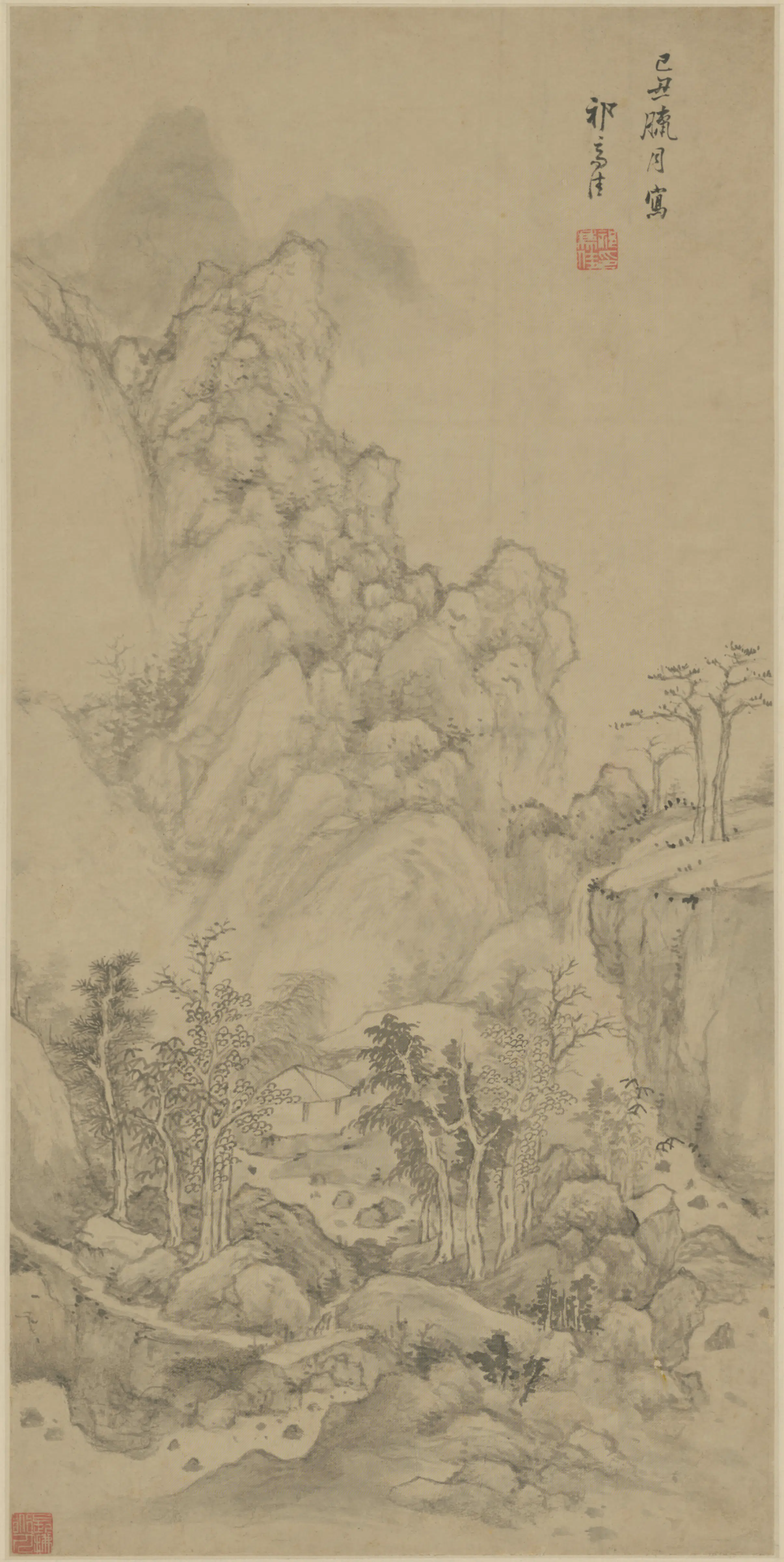 明朝【祁豸佳】《山水轴》