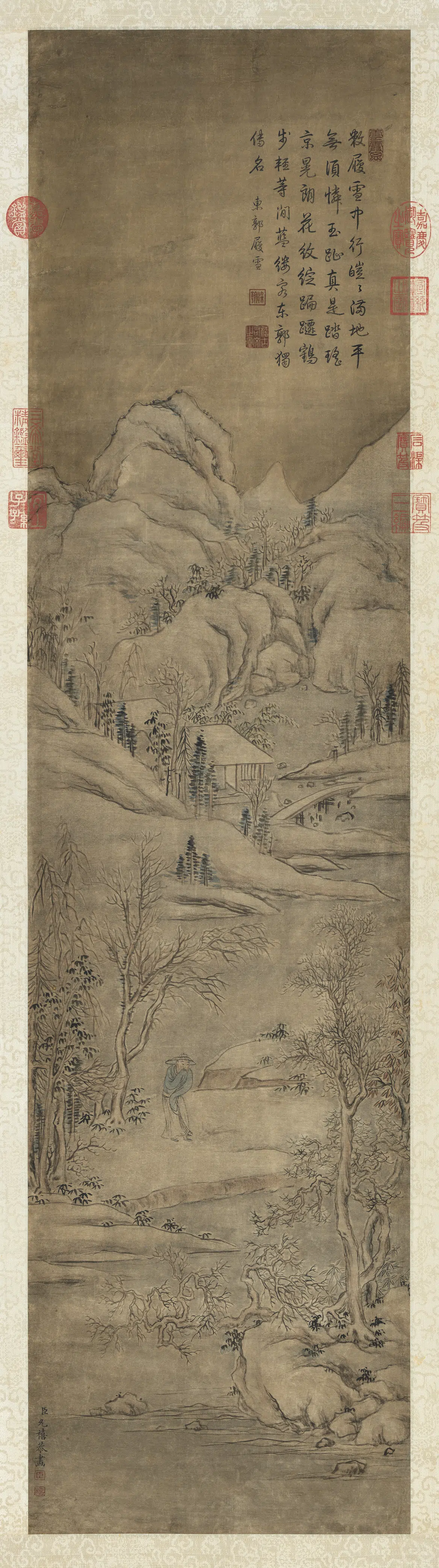 清代【爱新觉罗·允禧】《雪景人物事迹高宗御题图》