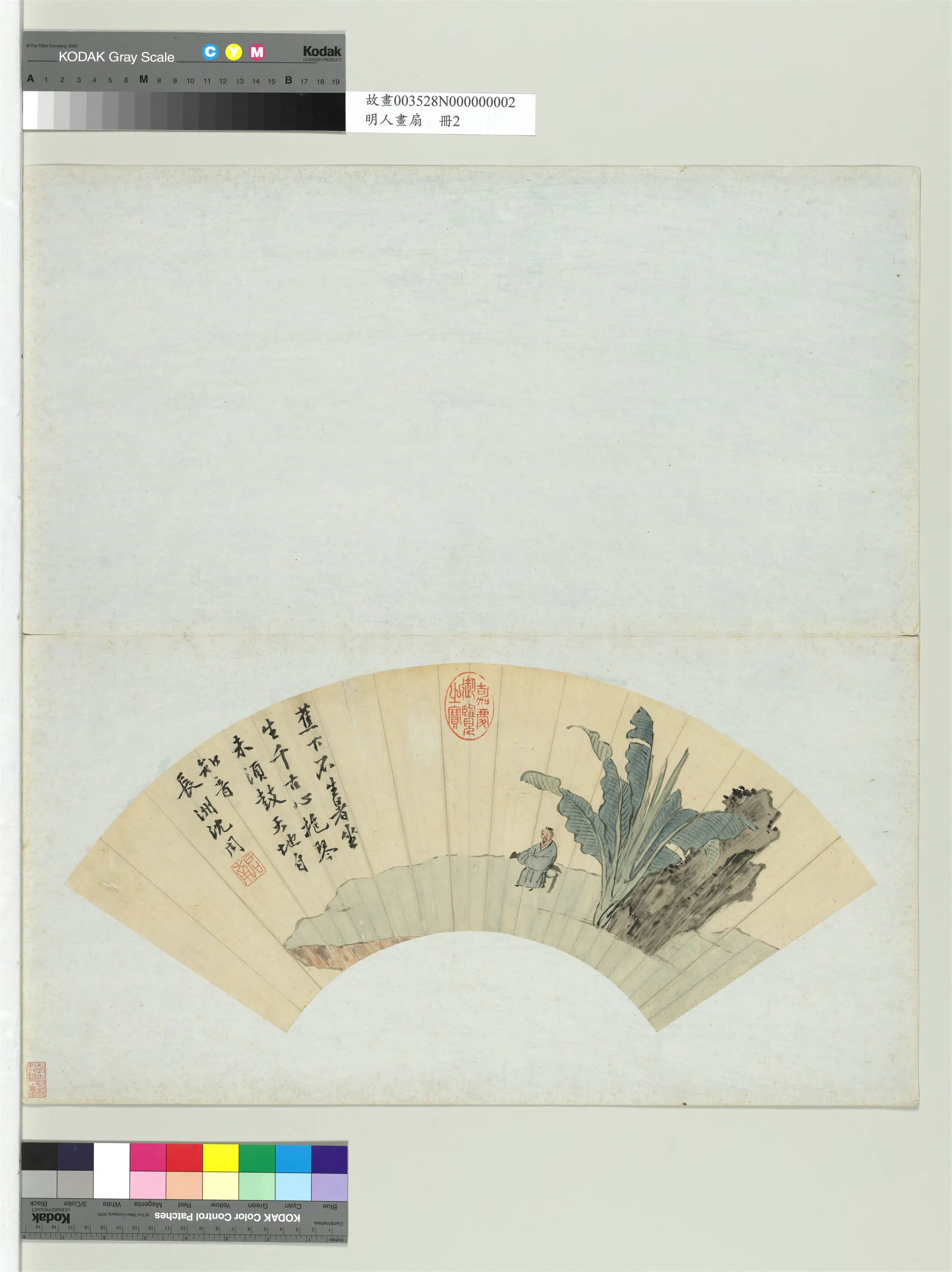 明朝【沈周】《蕉阴横琴图_明人画扇册》