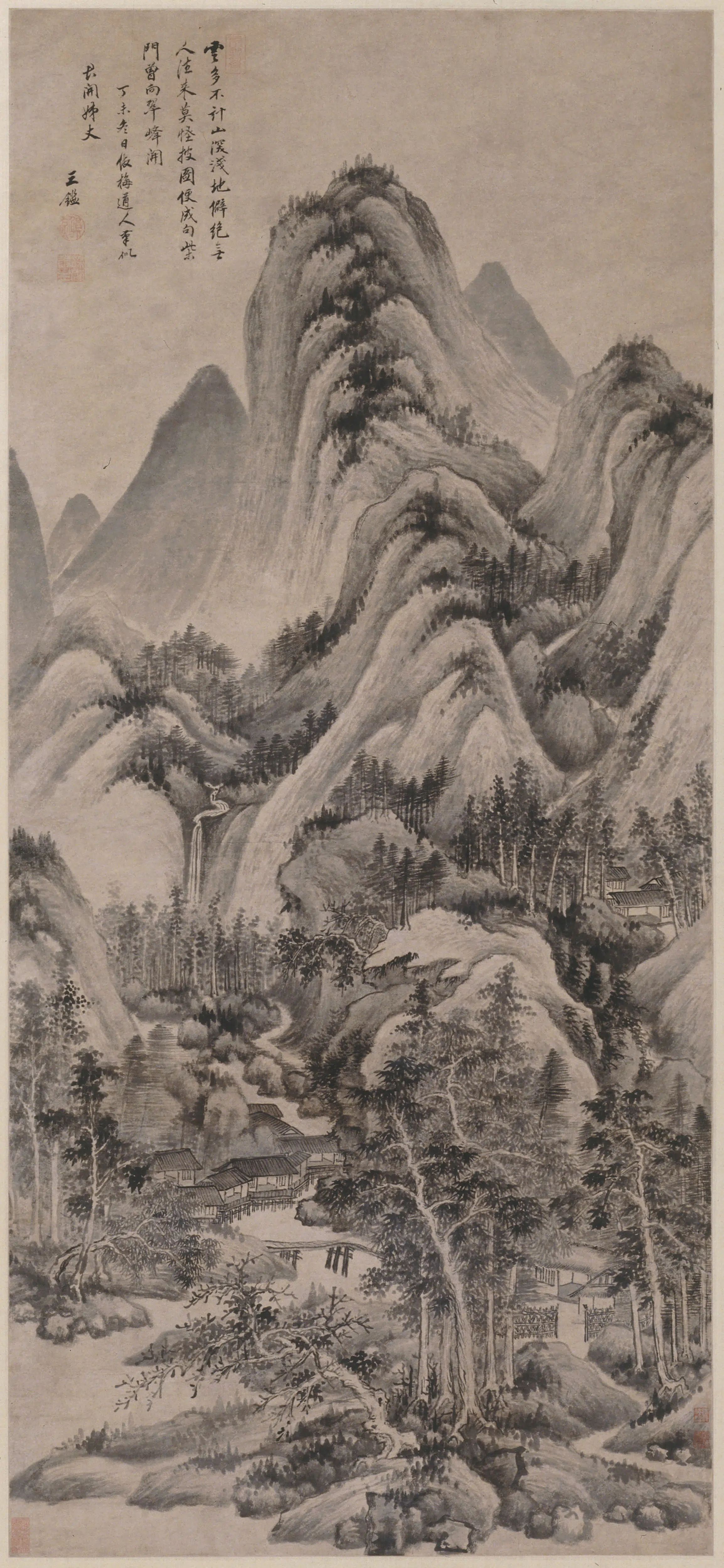 清代【王鉴】《仿梅道人山水轴》