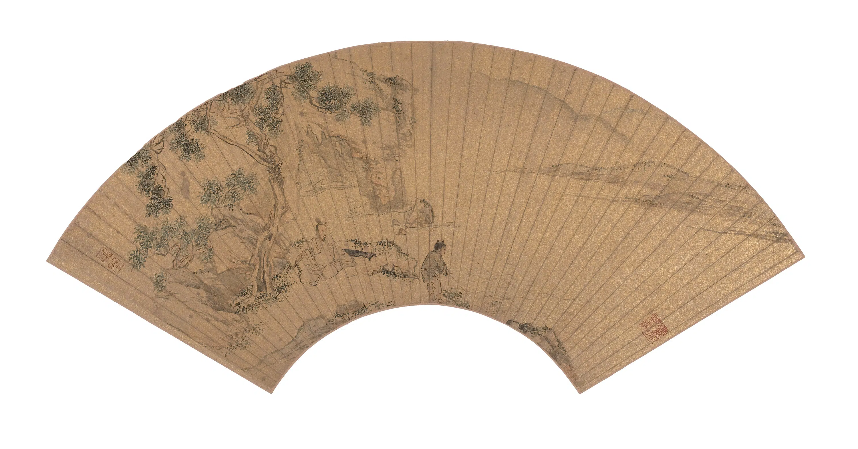 明朝【仇英】《山水花鸟人物扇页册》