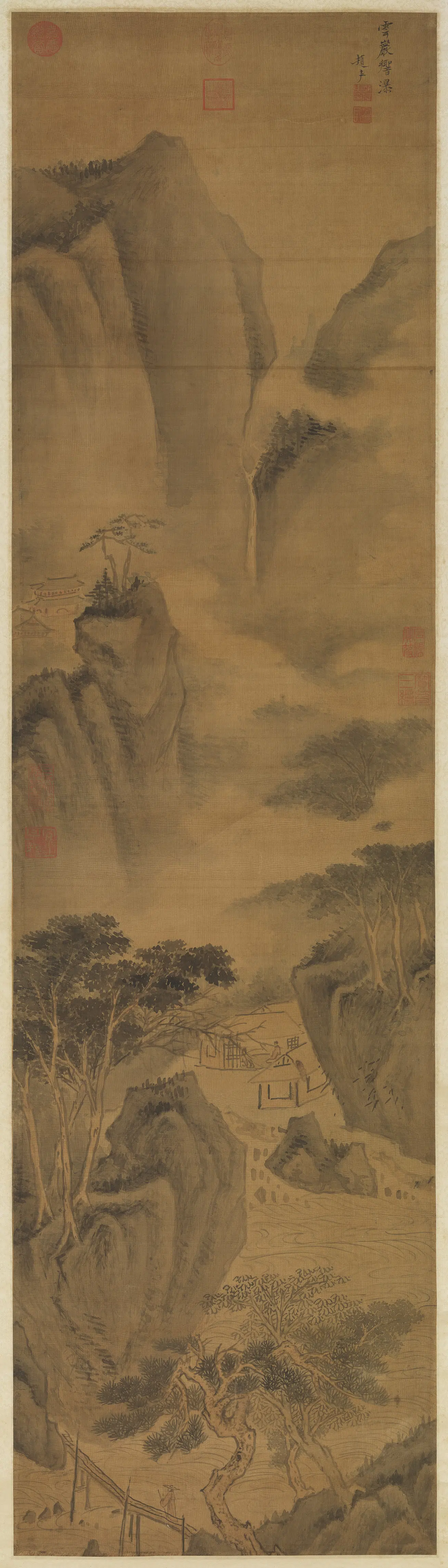 明朝【赵左】《云岩响瀑图轴》
