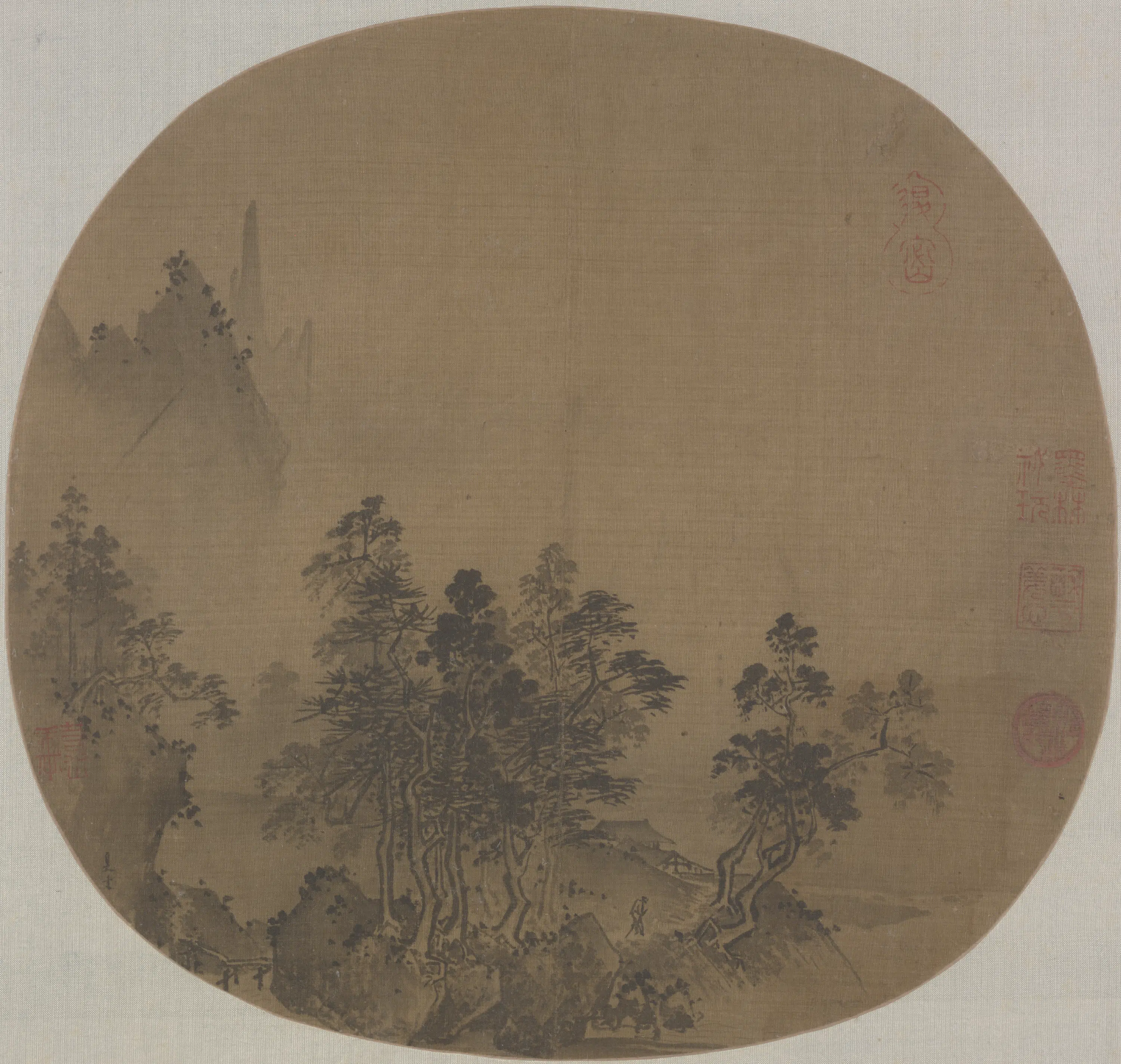 宋代【夏圭】《宋元明画册-夏圭烟岫林居图页》