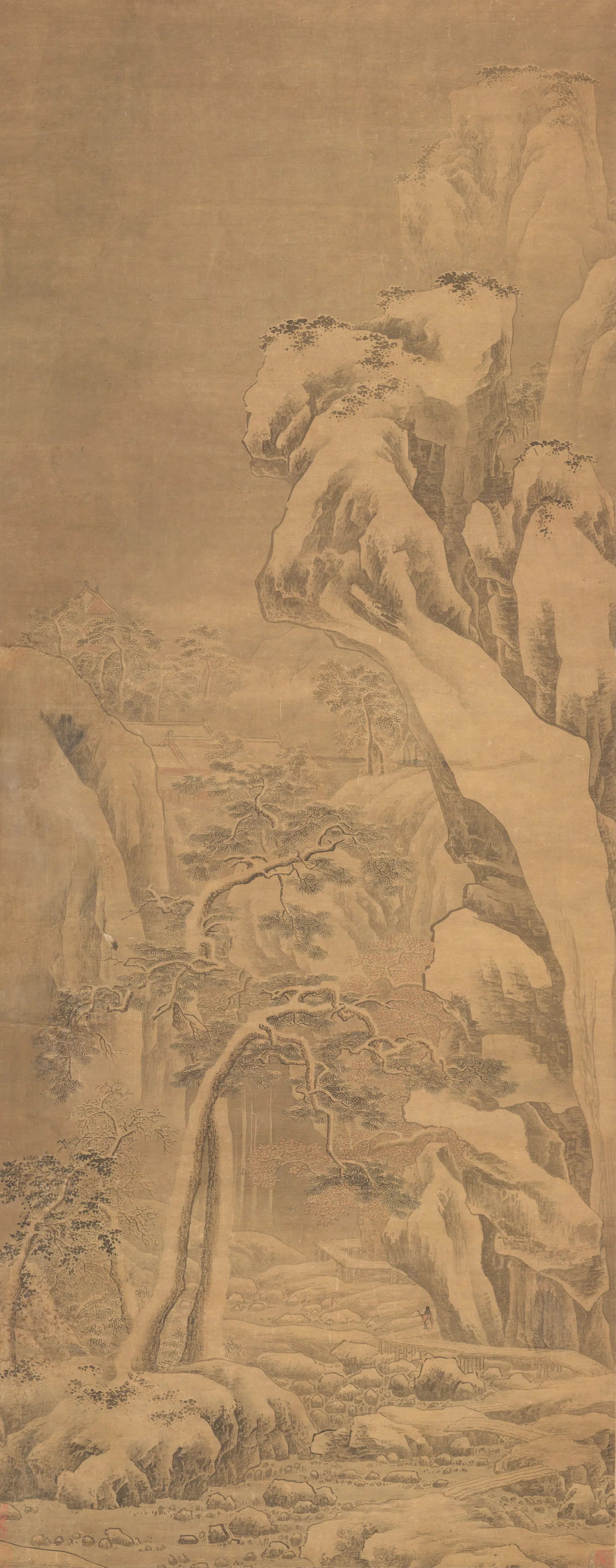 明代【浙派】《寒林鹤旅图》