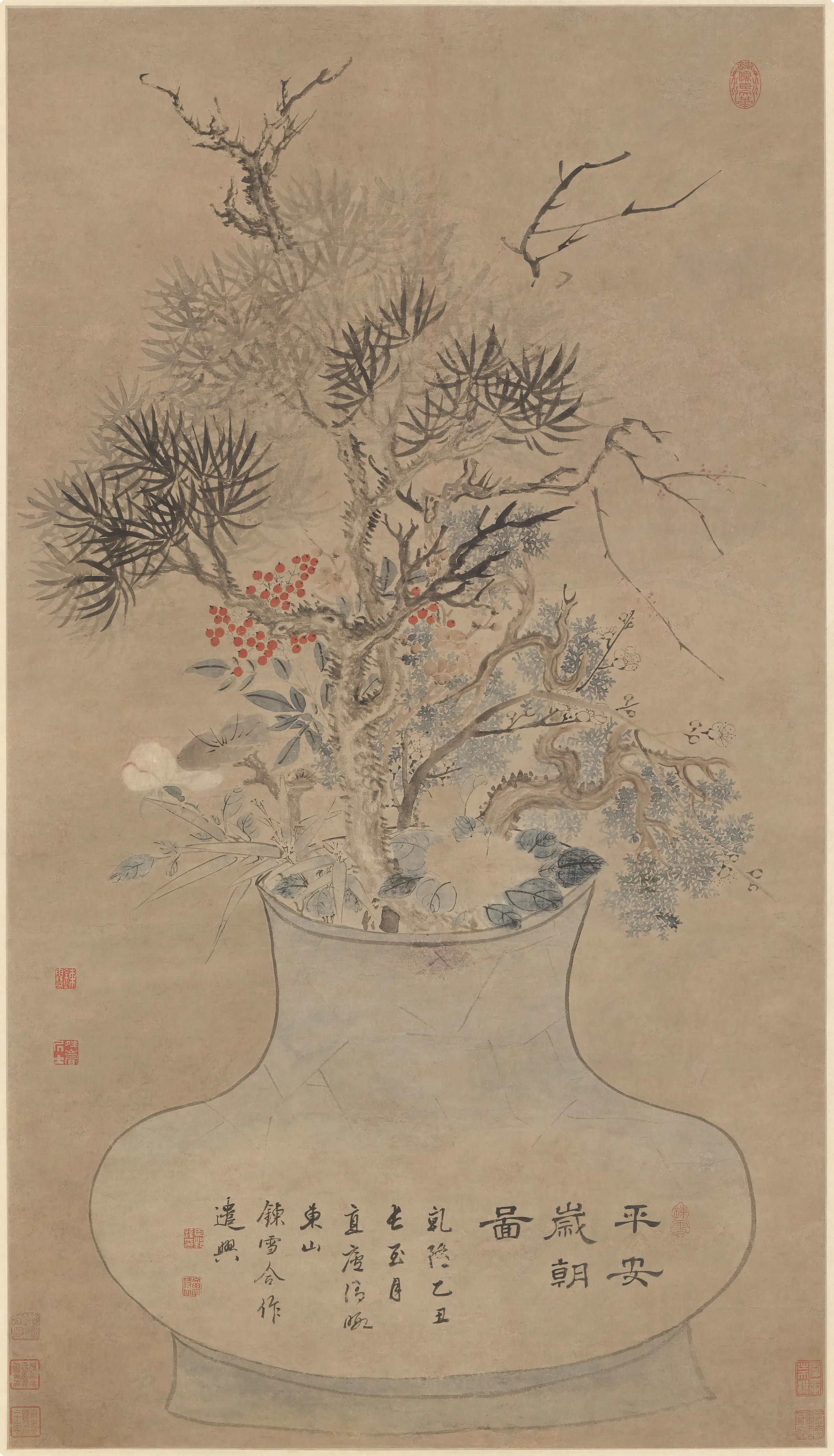 清代【董邦达】《张若蔼岁朝图轴》
