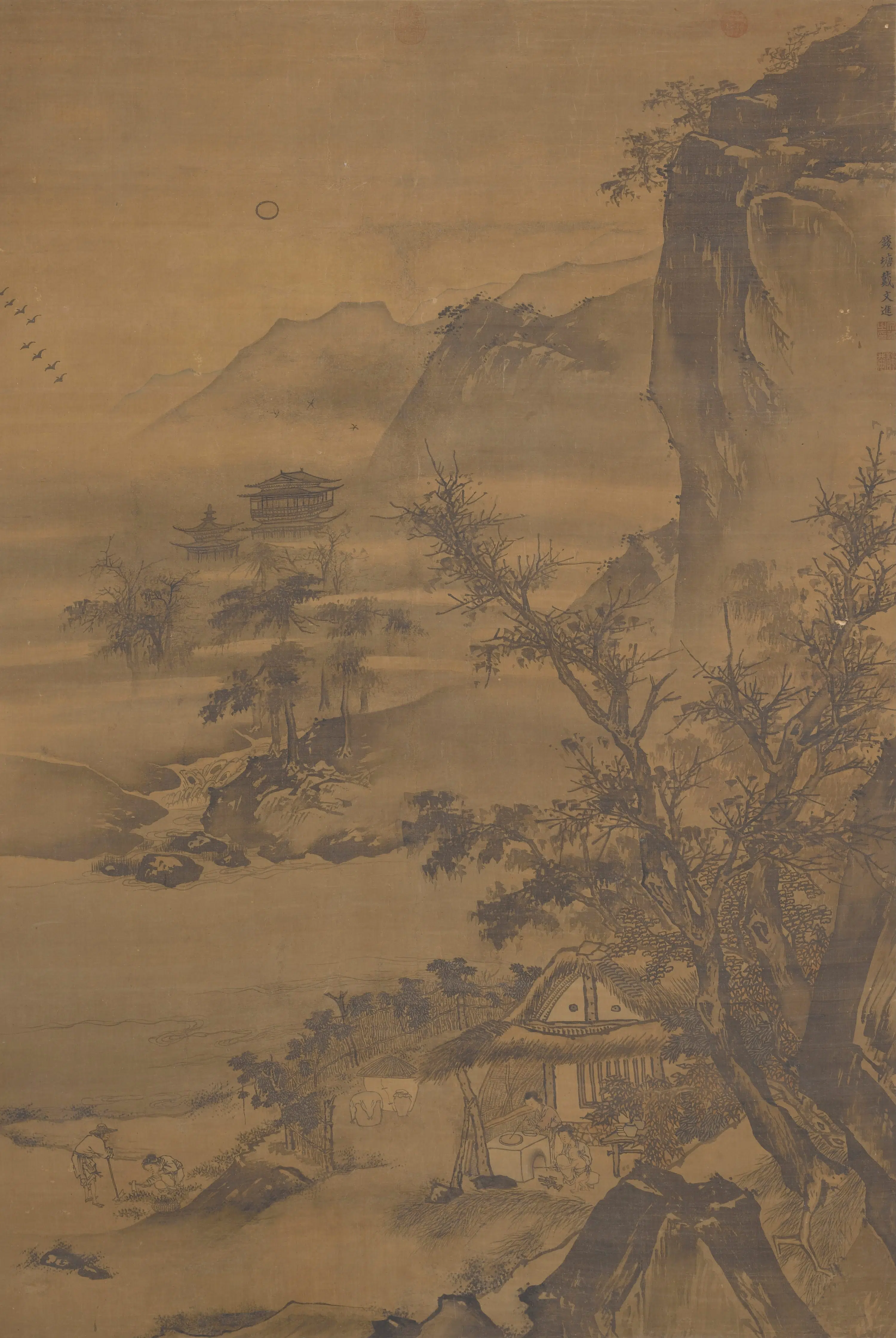 明代【戴进】《田家耕作图》