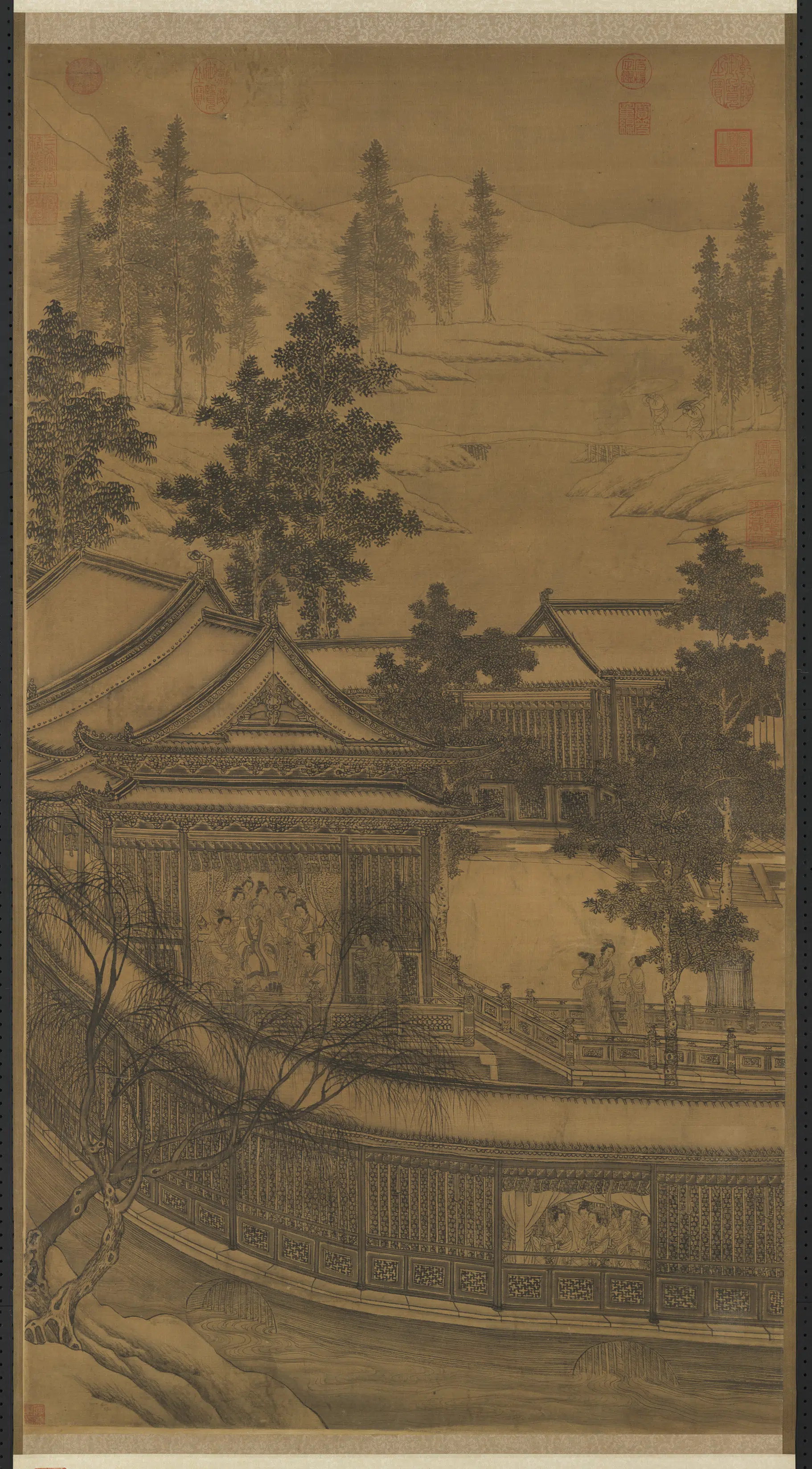 宋代《宋人画南唐耿先生炼雪图轴》