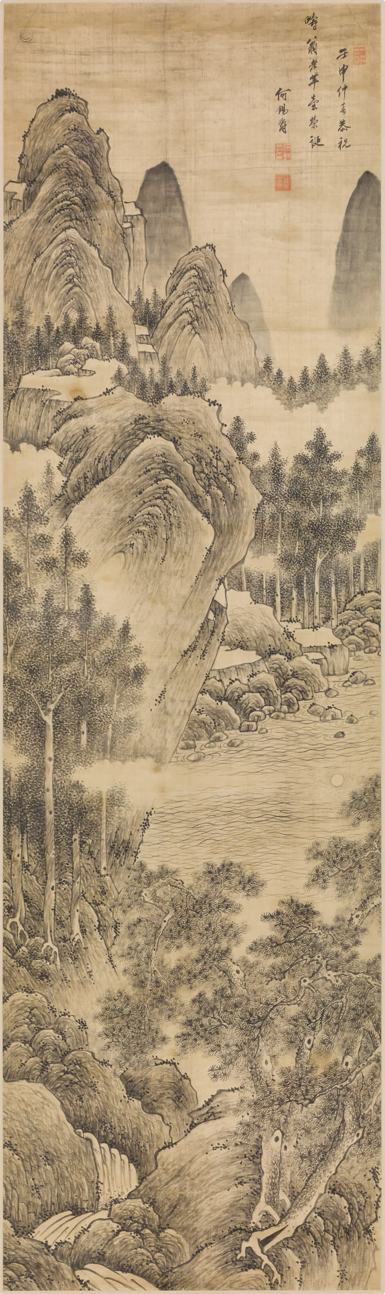 清代【何锡爵】《山水图轴》