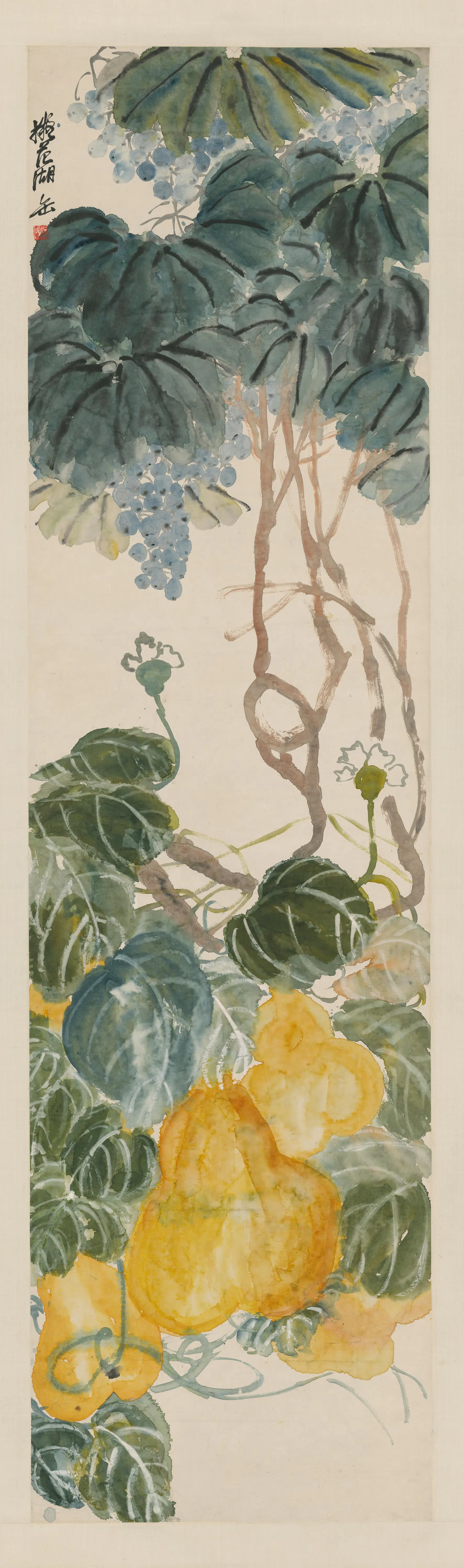 清代【吴昌硕】《葡萄葫芦轴》