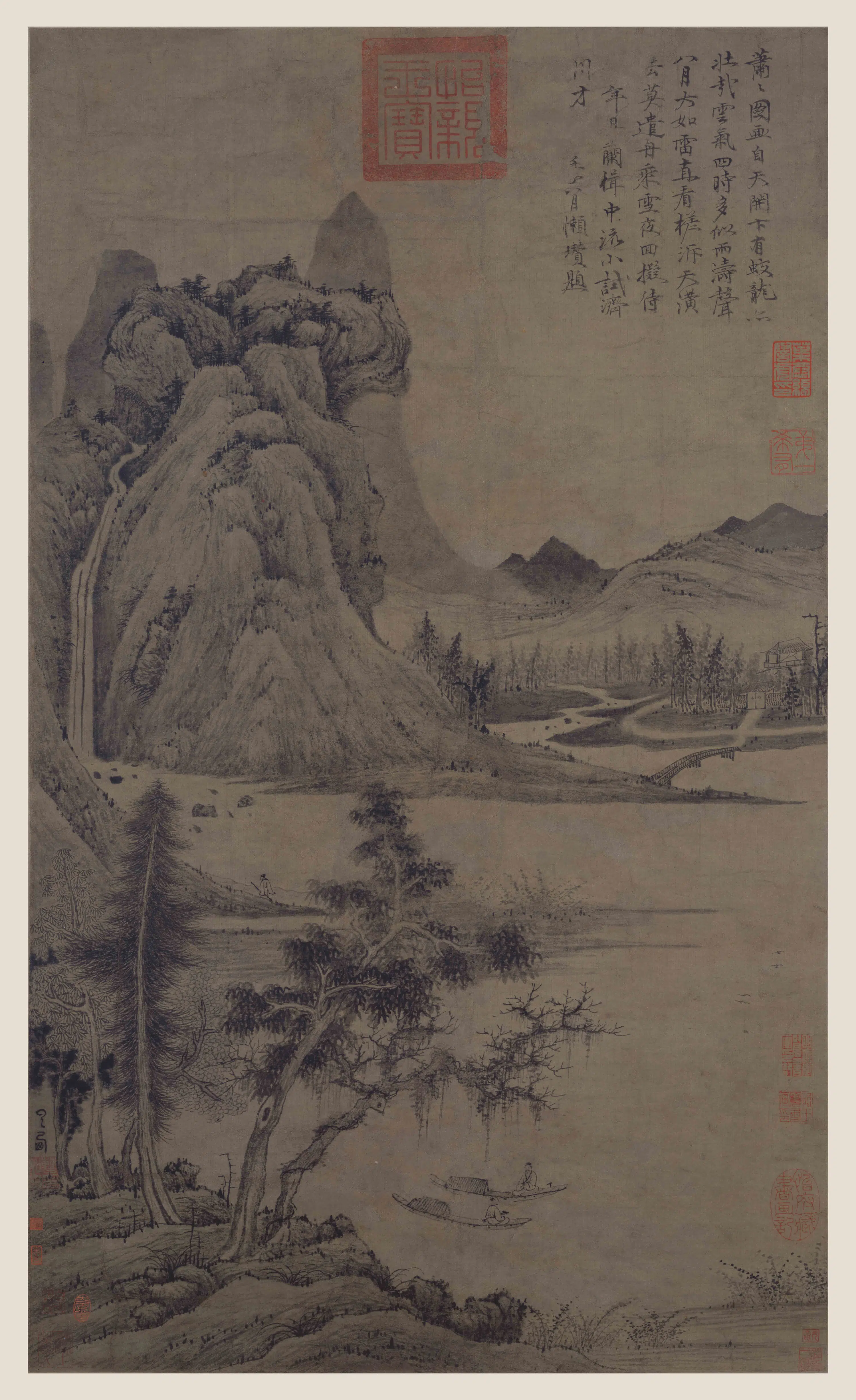 元朝【曹知白】《溪山泛艇图轴》