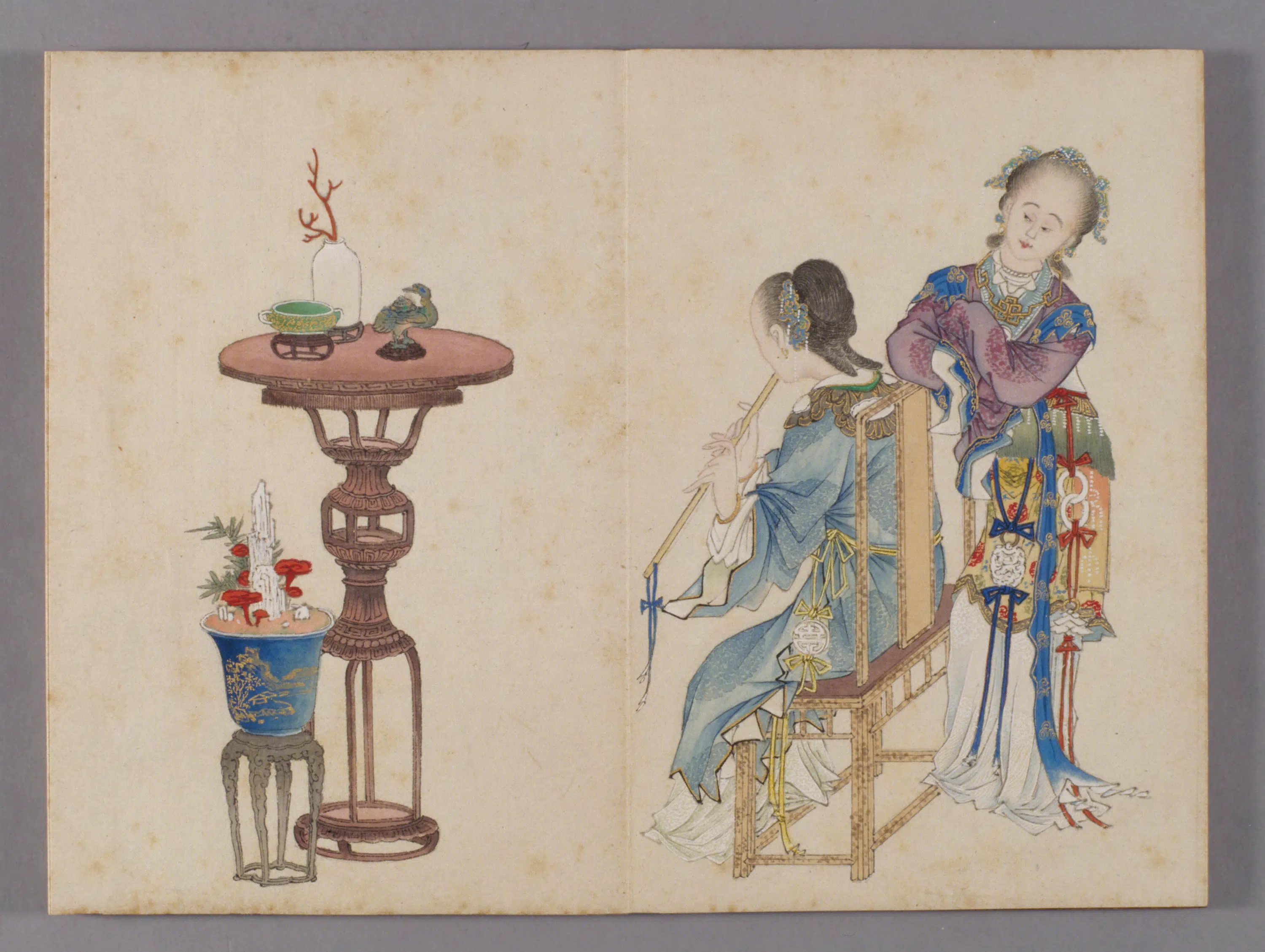 清代【喻兰】《仕女清娱图册（8开）》 第3张