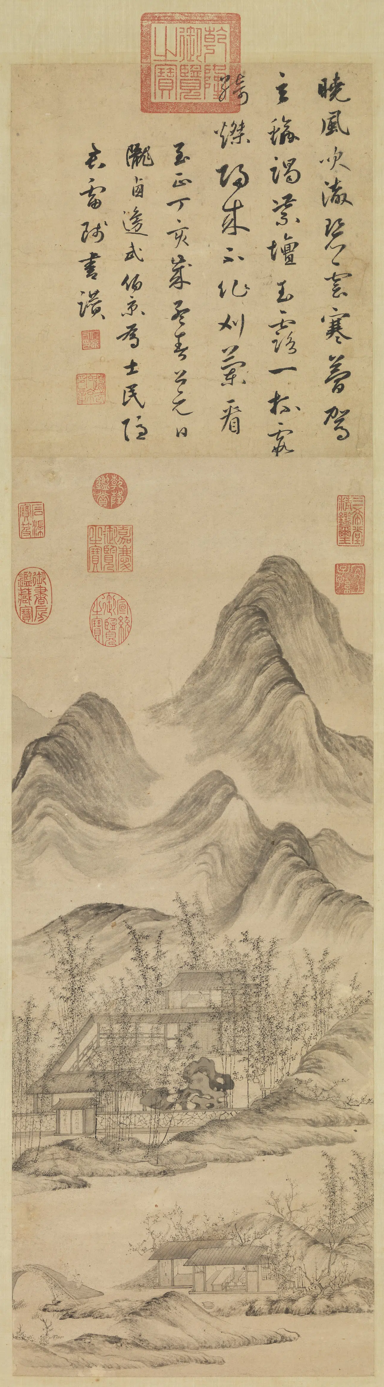 元代《元人青山竹阁图轴》